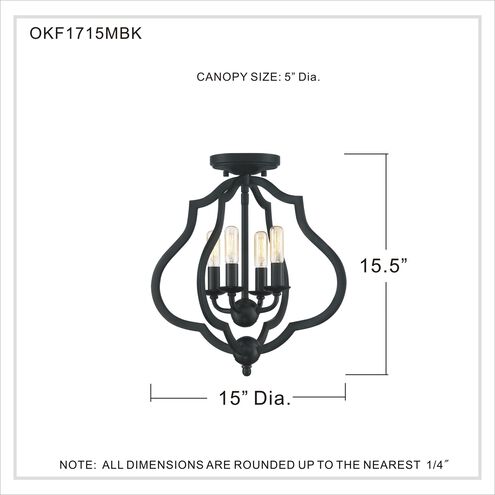 O'Keefe 4 Light 15 inch Matte Black Semi-Flush Mount Ceiling Light
