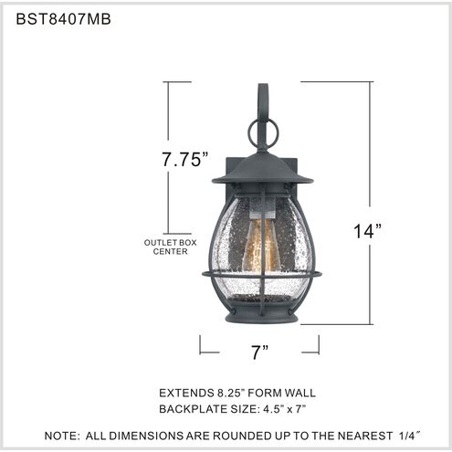 Boston 1 Light 14 inch Mottled Black Outdoor Wall Lantern