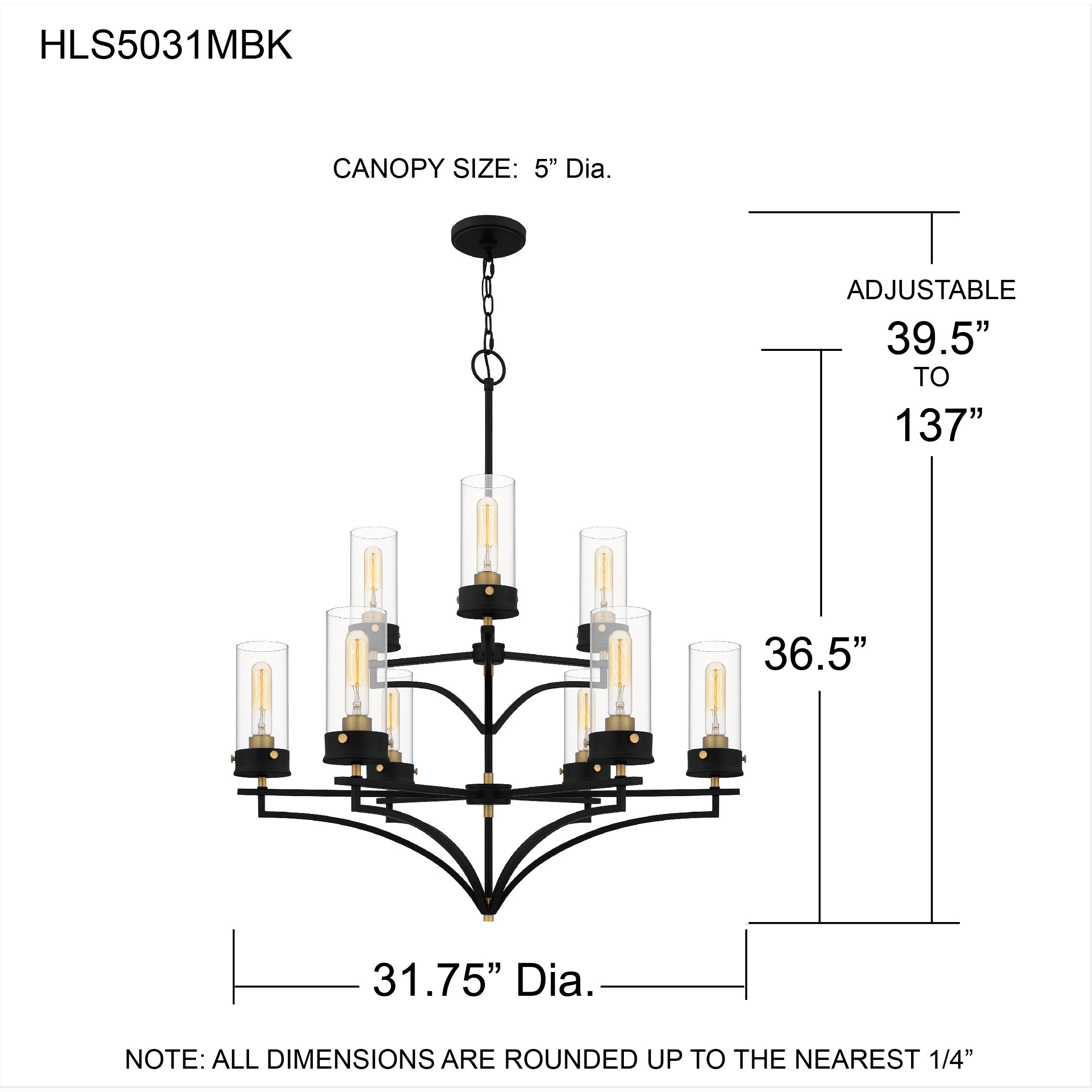 Hillside 9 Light 31.75 inch Matte Black Chandelier Ceiling Light