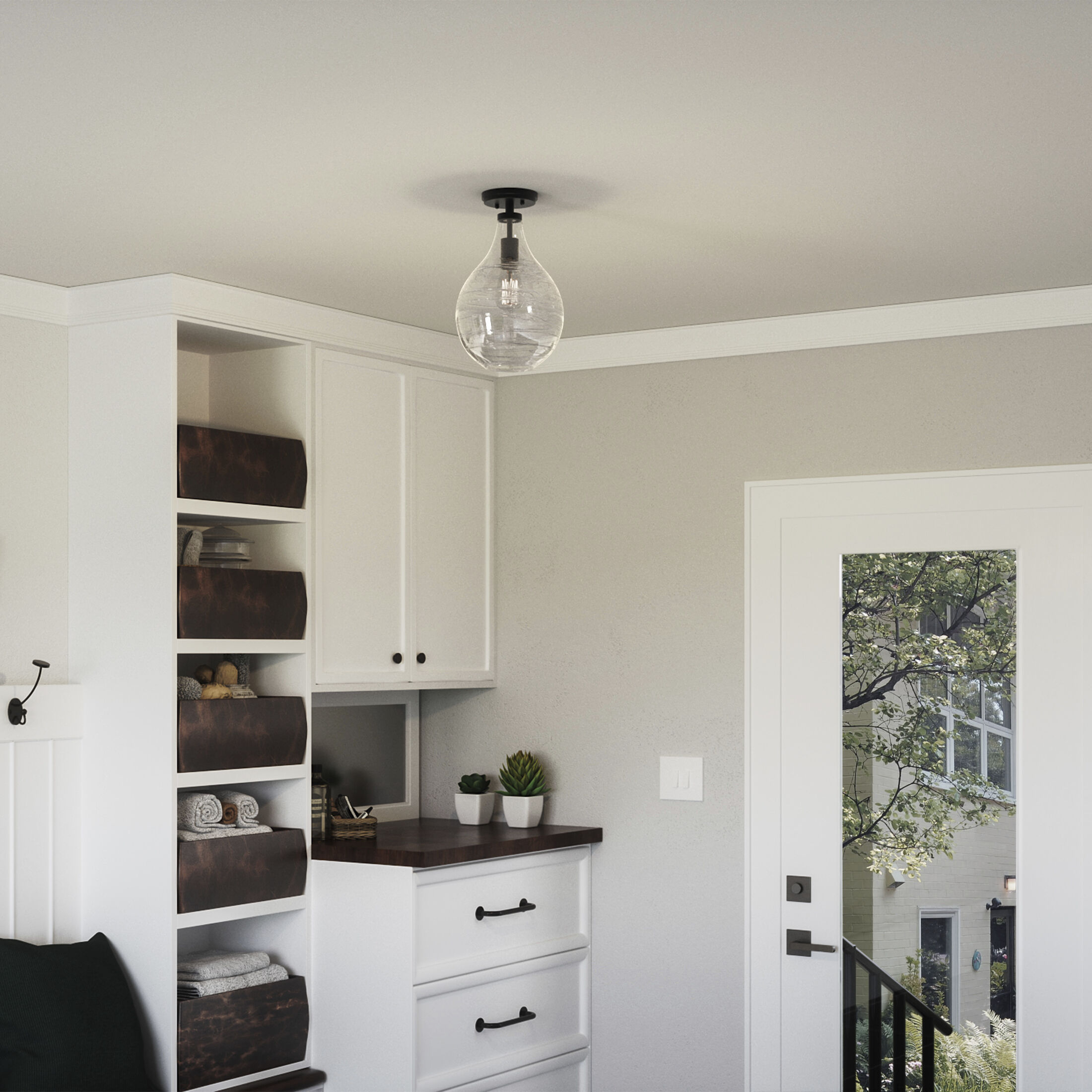 Genie 1 Light 9 inch Old Bronze Semi-Flush Mount Ceiling Light