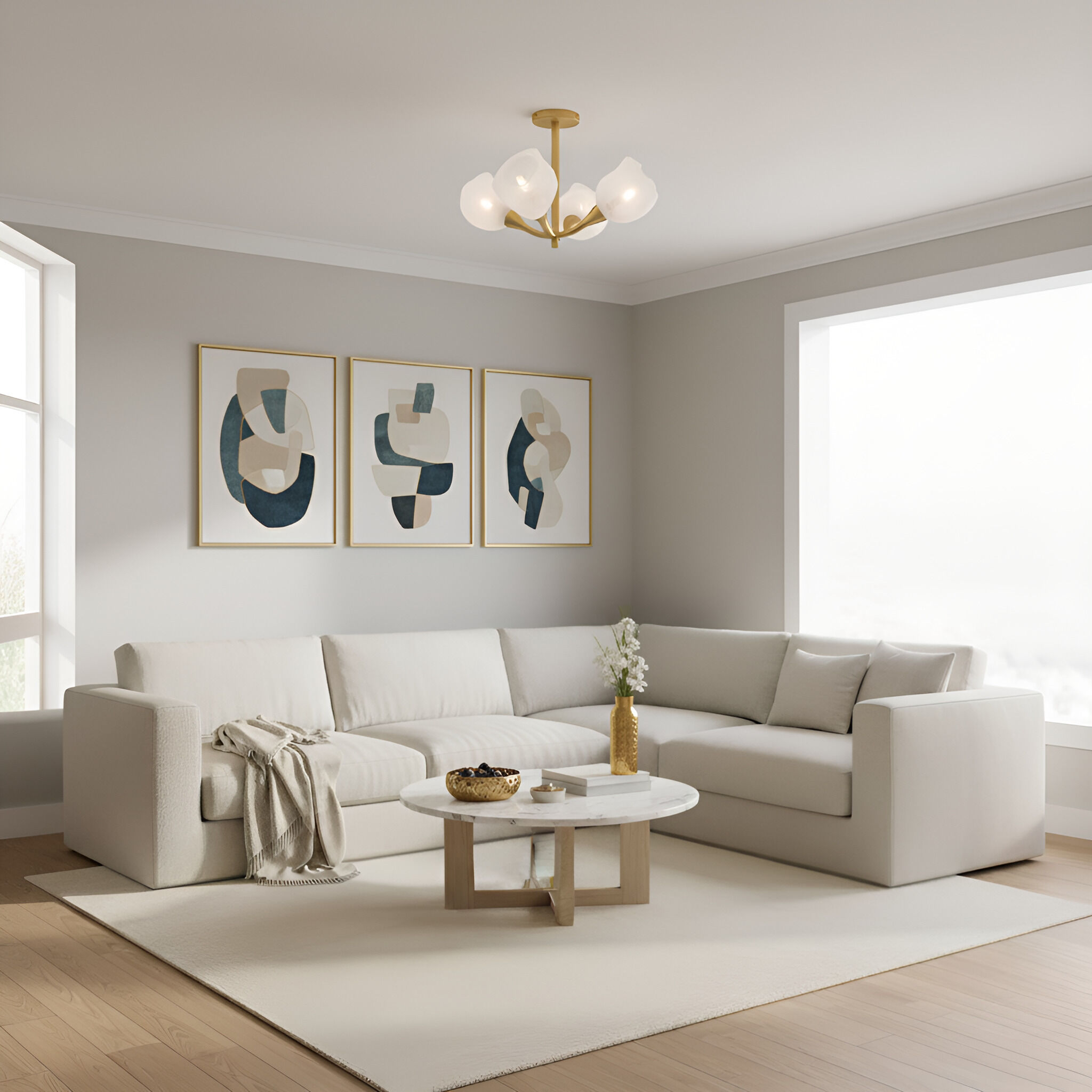 Adelyn 4 Light 22 inch Gold Leaf Semi-Flush Mount Ceiling Light