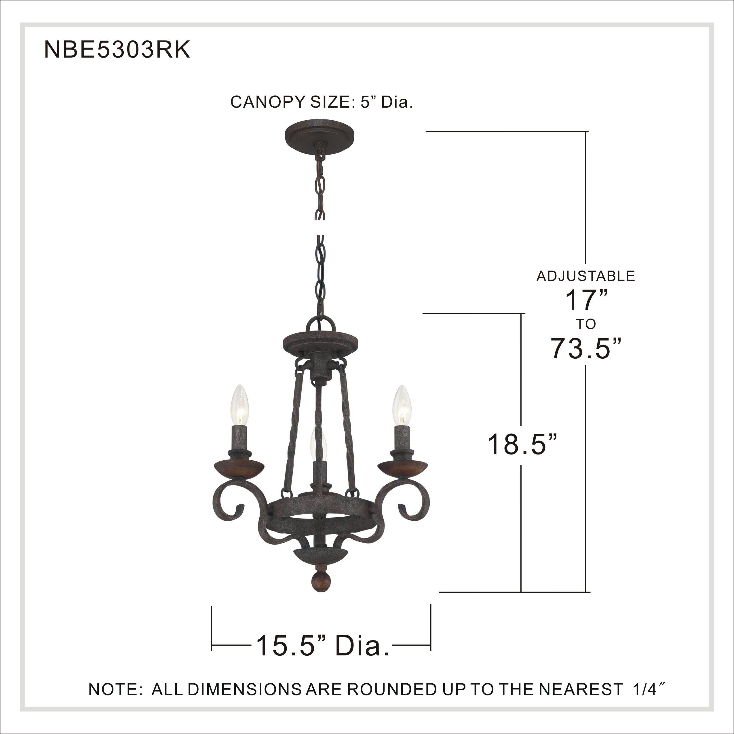 Noble 3 Light 15 inch Rustic Black Chandelier Ceiling Light