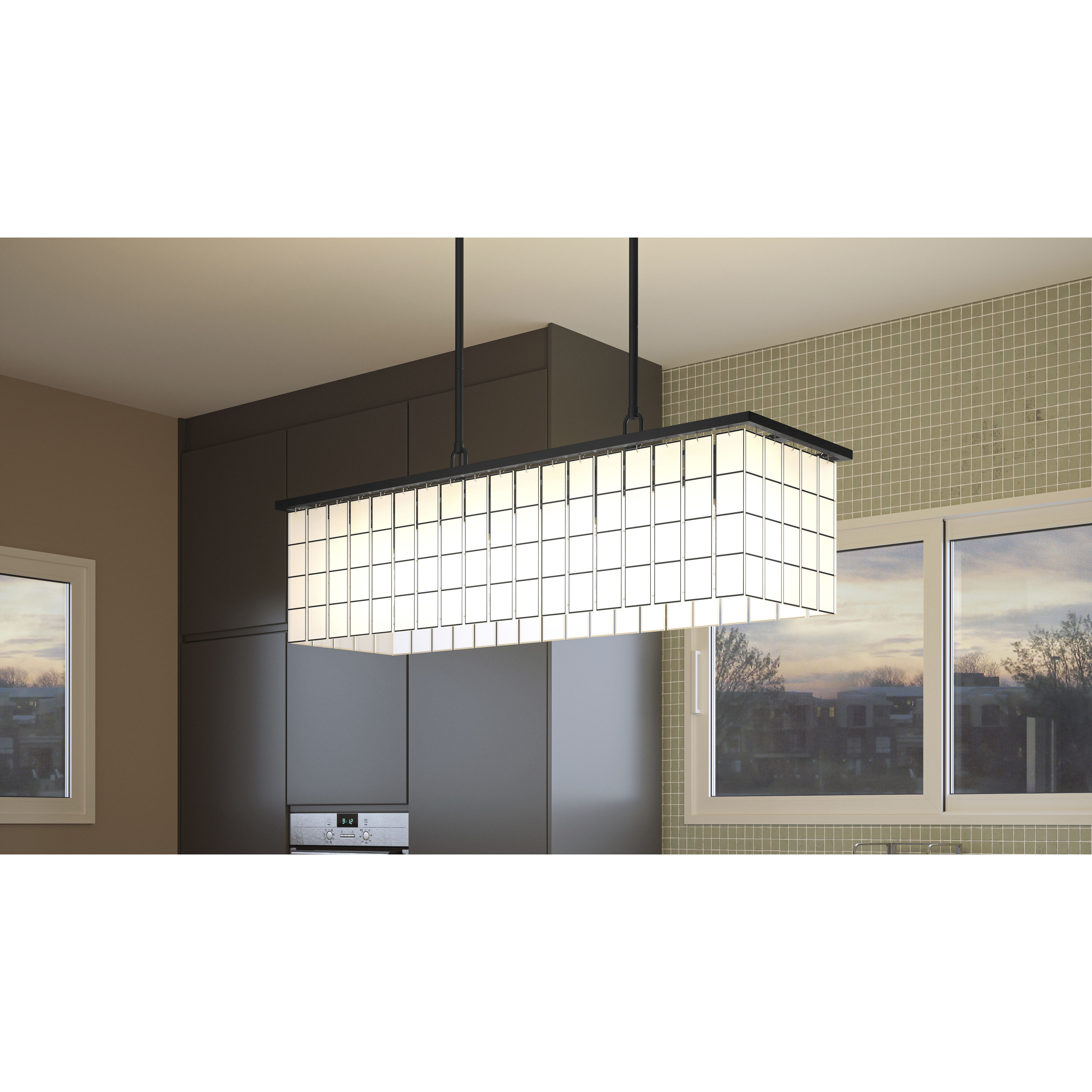 Seigler 4 Light 34 inch Matte Black Island Light Ceiling Light in Etched Glass
