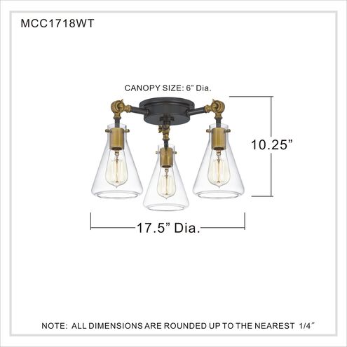 McCall 3 Light 18 inch Western Bronze Semi-Flush Mount Ceiling Light