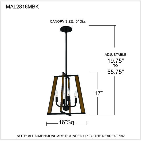 Mayline 4 Light 16 inch Matte Black Pendant Ceiling Light