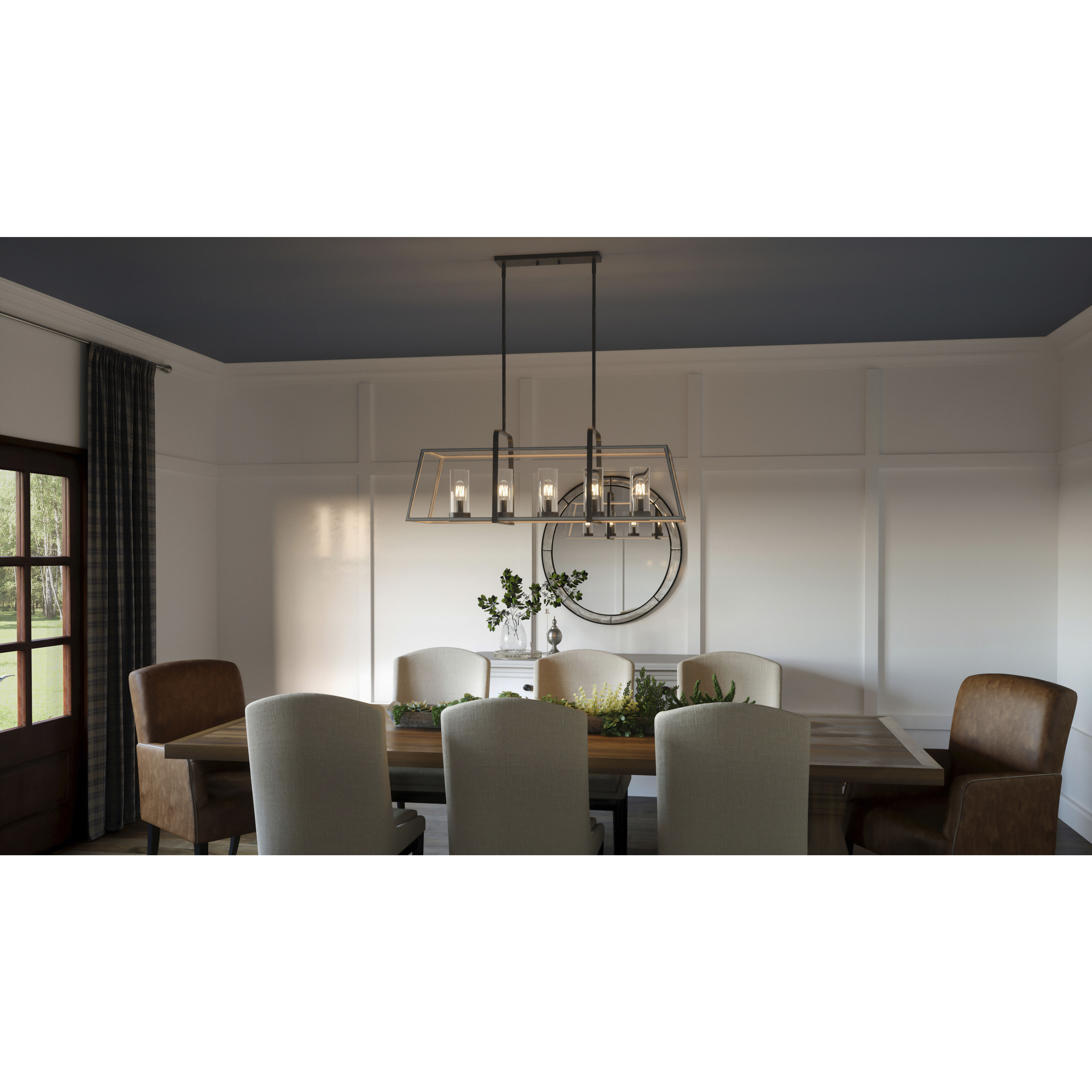 Lincoln 5 Light 40 inch Distressed Iron Linear Chandelier Ceiling Light