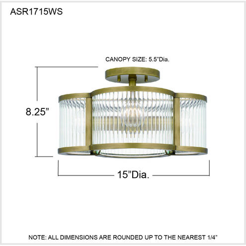 Aster 4 Light 15 inch Weathered Brass Semi-Flush Mount Ceiling Light