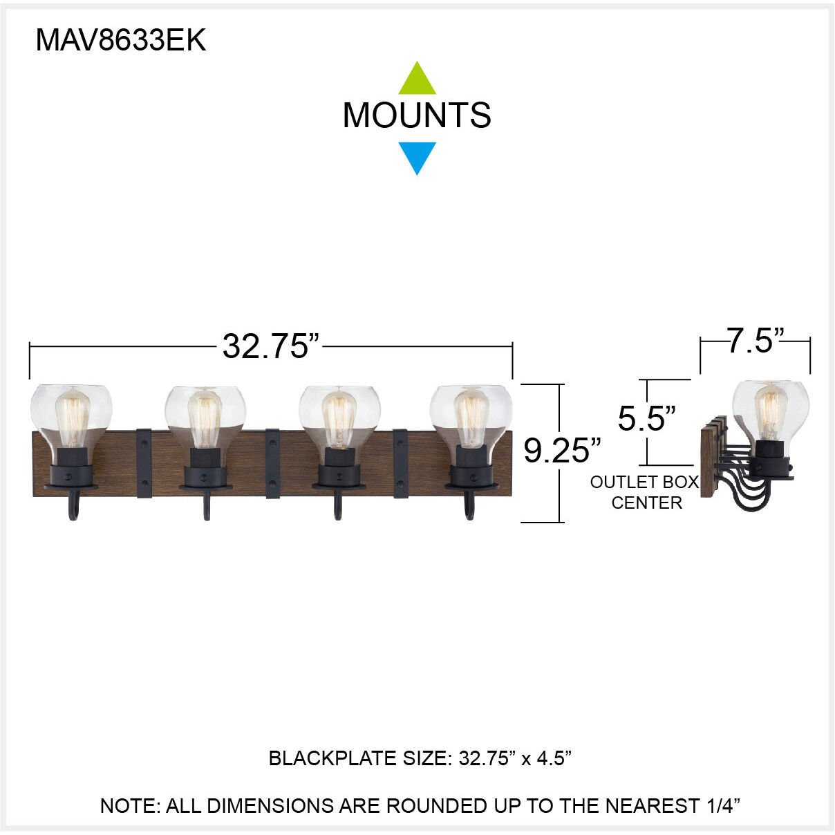 Maverick 4 Light 33 inch Earth Black Bath Light Wall Light, Extra Large