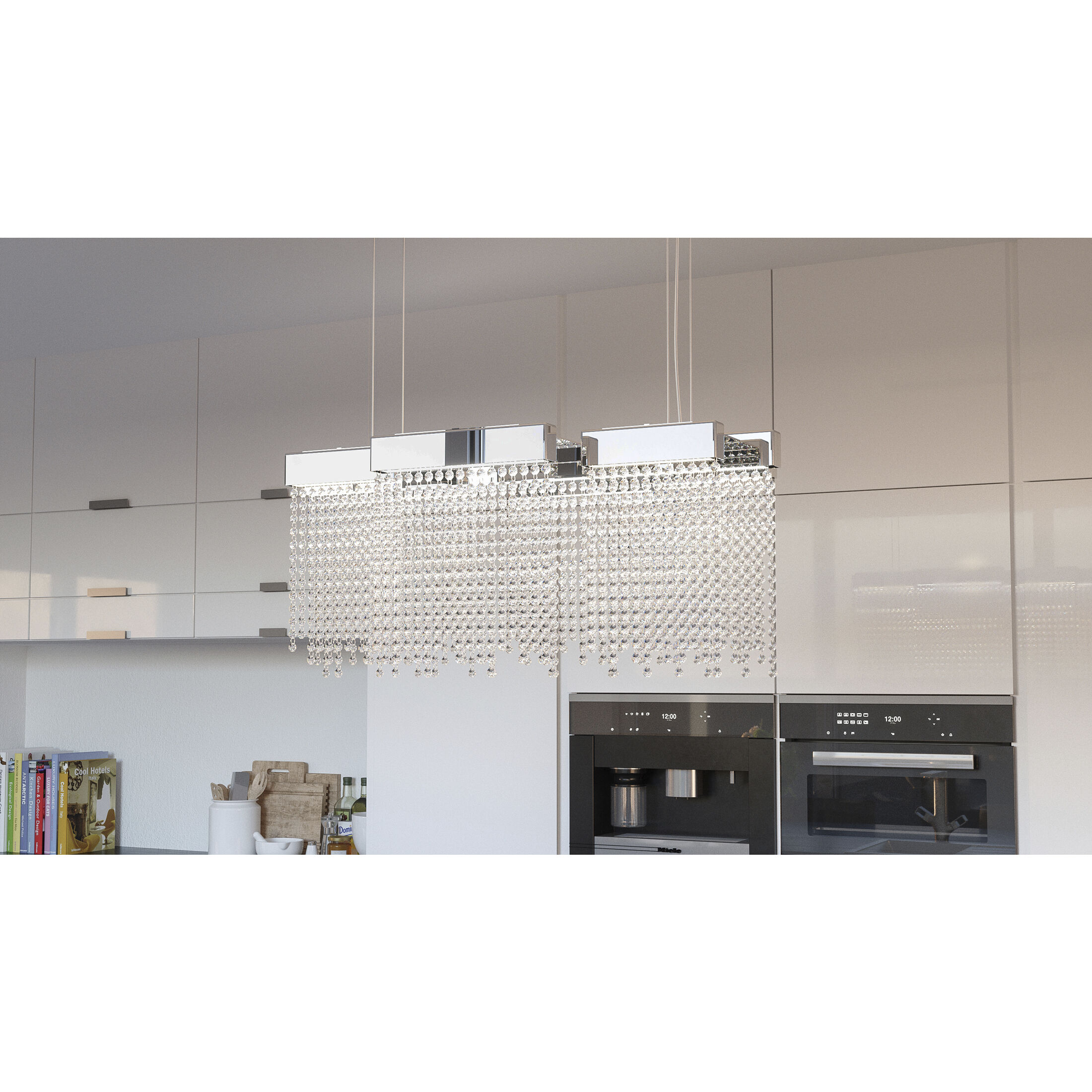 Crystal Falls LED 34 inch Polished Nickel Island Chandelier Ceiling Light