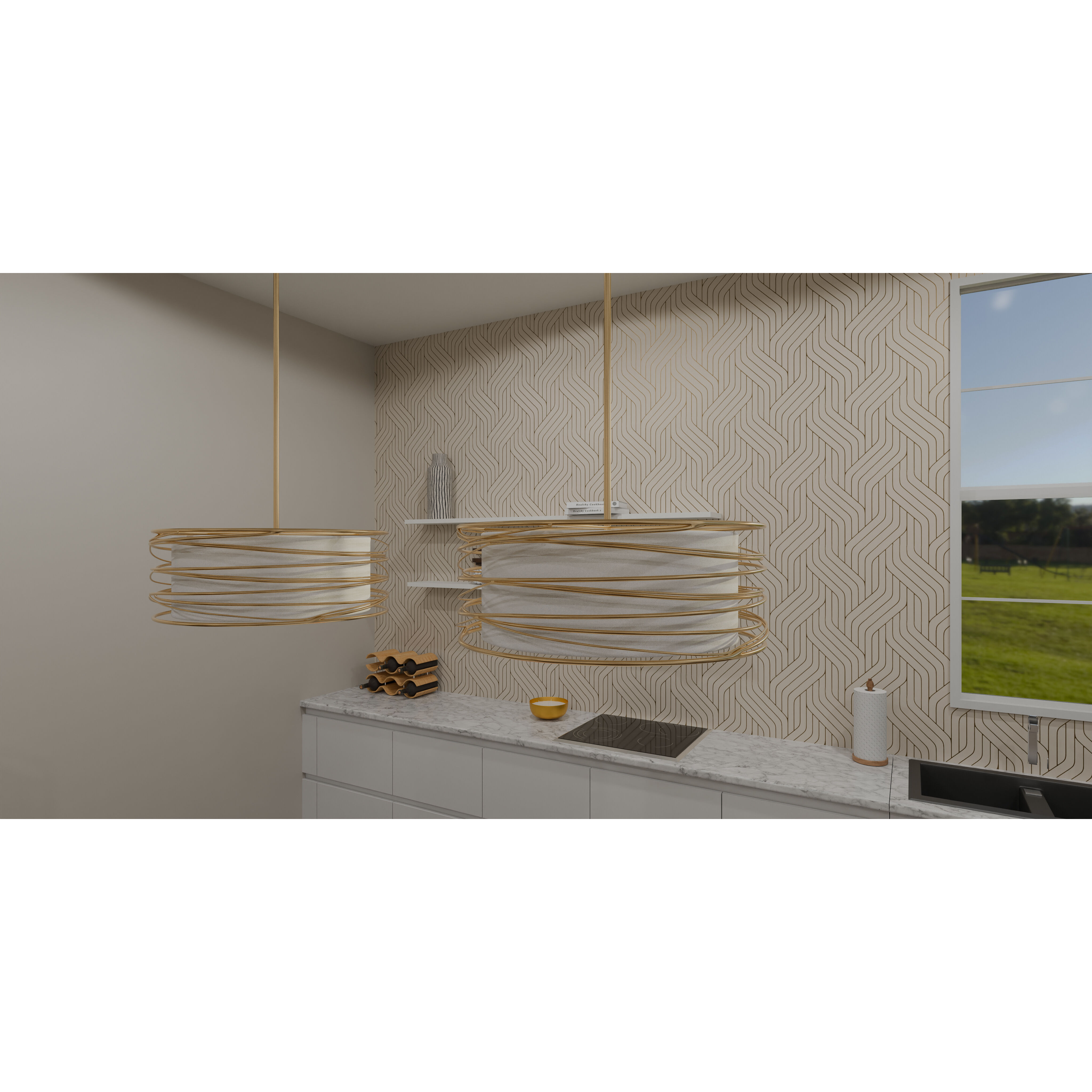 Spiral 3 Light 20 inch Light Gold Pendant Ceiling Light