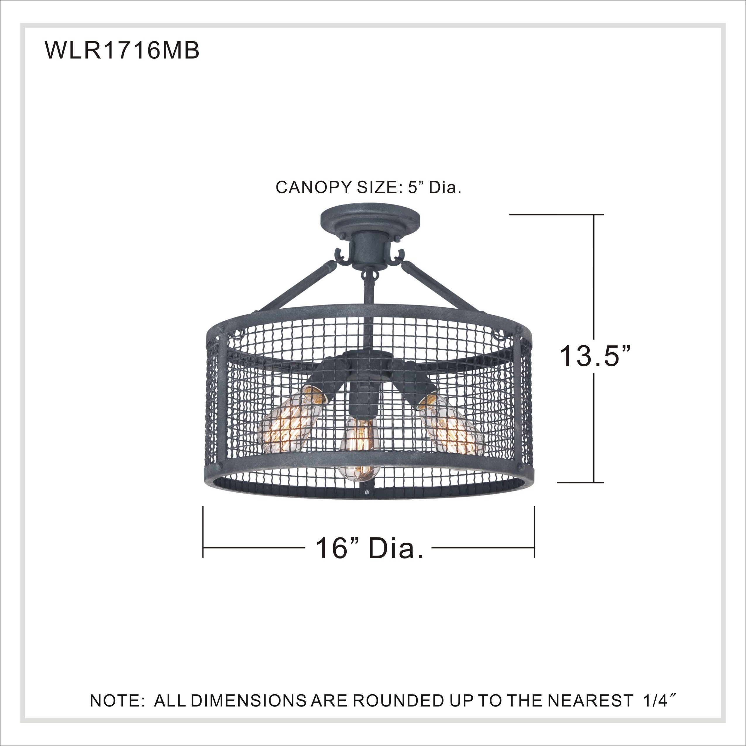 Wilder 3 Light 16 inch Mottled Black Semi-Flush Mount Ceiling Light