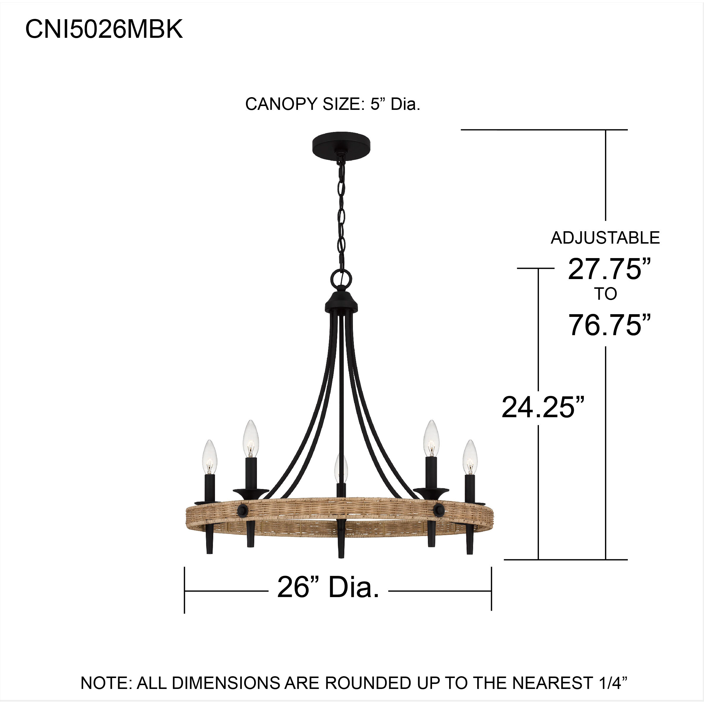 Catania 5 Light 26 inch Matte Black Chandelier Ceiling Light