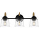 Seabreeze 3 Light 22.5 inch Matte Black Bath Light Wall Light, Large