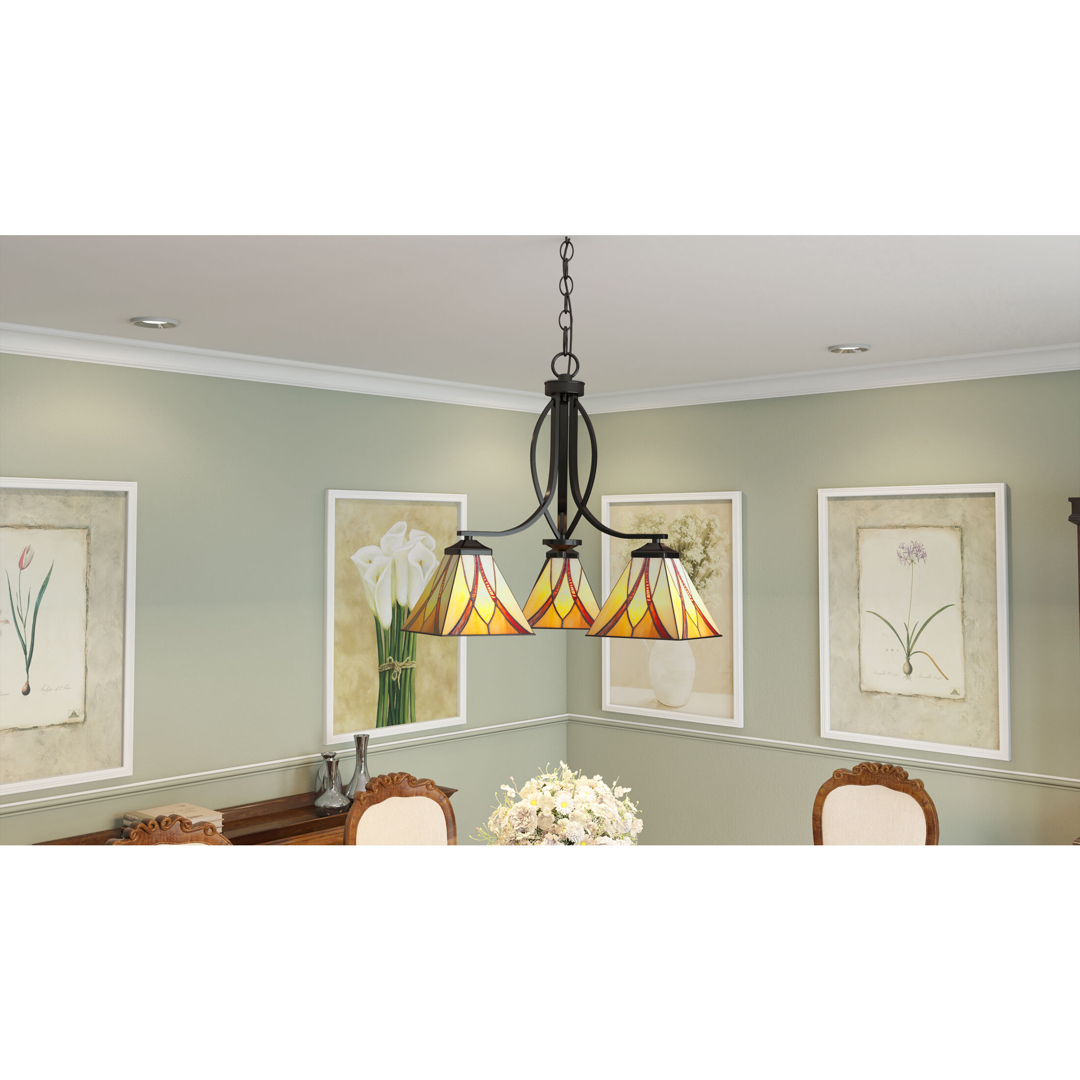 Asheville 3 Light 23 inch Valiant Bronze Dinette Chandelier Ceiling Light, Naturals