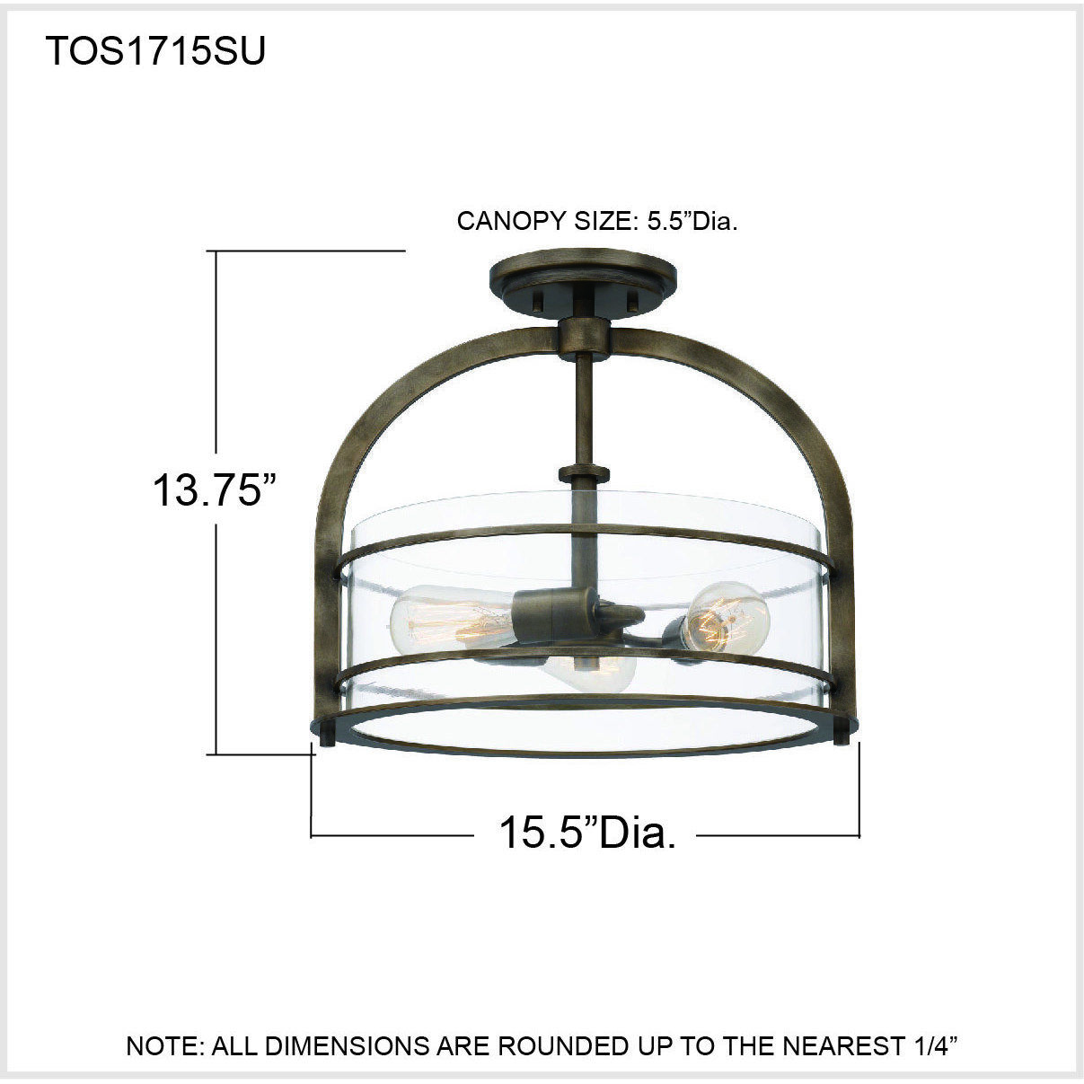 Toscana 3 Light 15.5 inch Statuary Bronze Semi-Flush Mount Ceiling Light