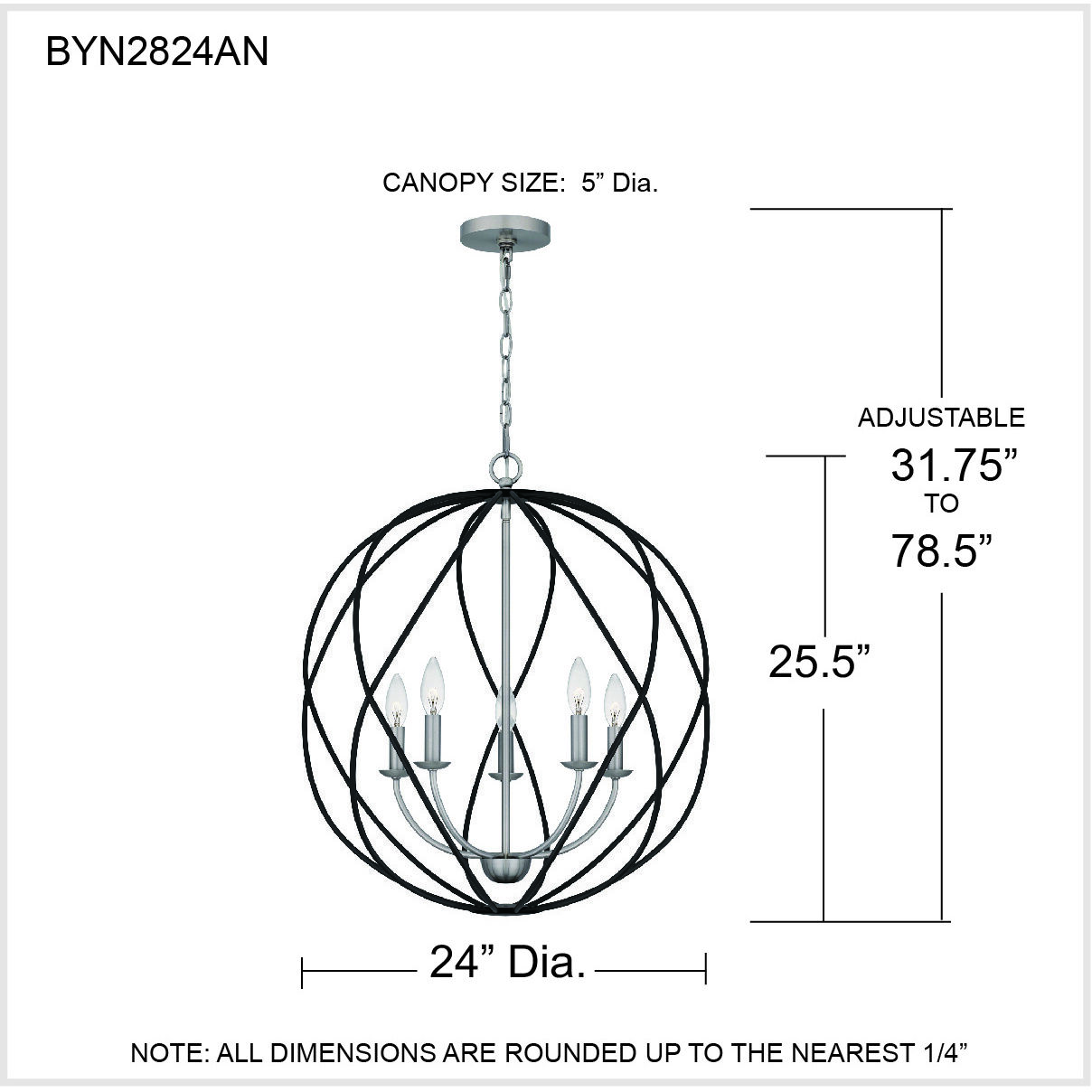 Bryn 5 Light 24 inch Antique Nickel Pendant Ceiling Light