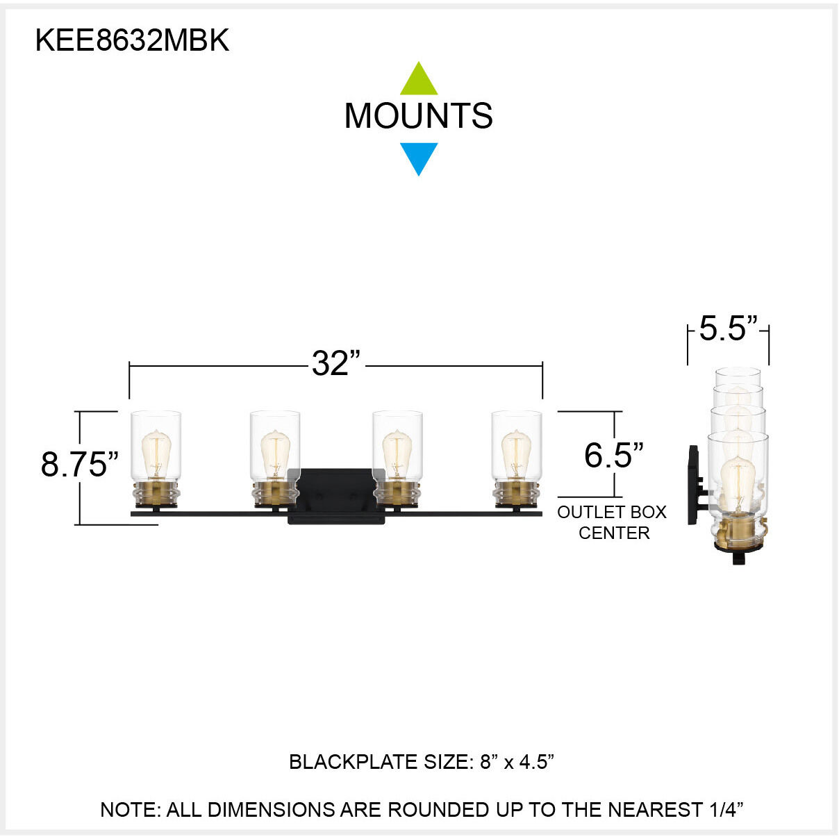 Keesey 4 Light 32 inch Matte Black Bath Light Wall Light