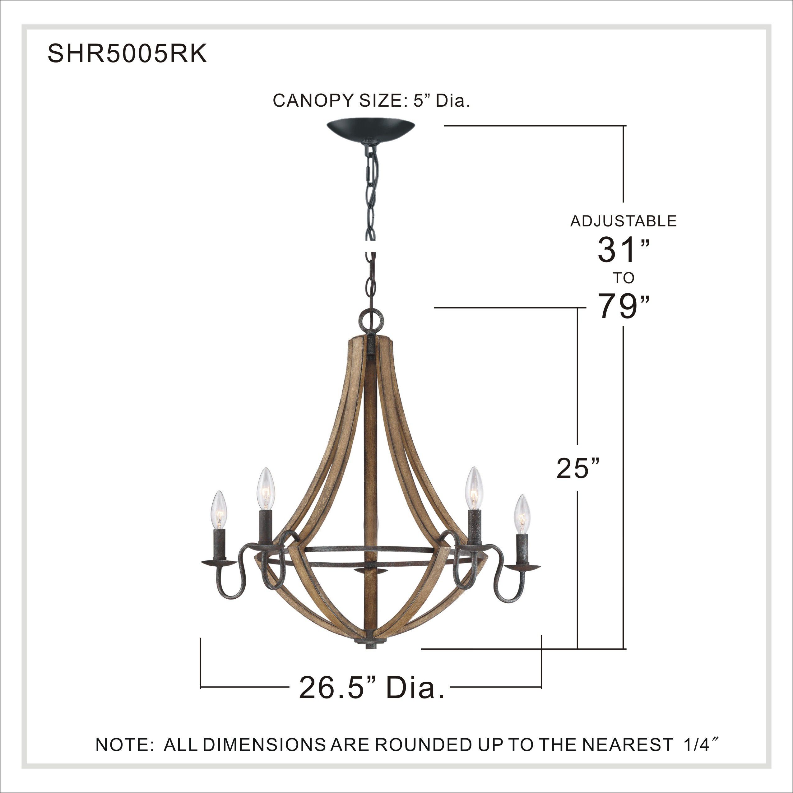 Shire 5 Light 27 inch Rustic Black Chandelier Ceiling Light