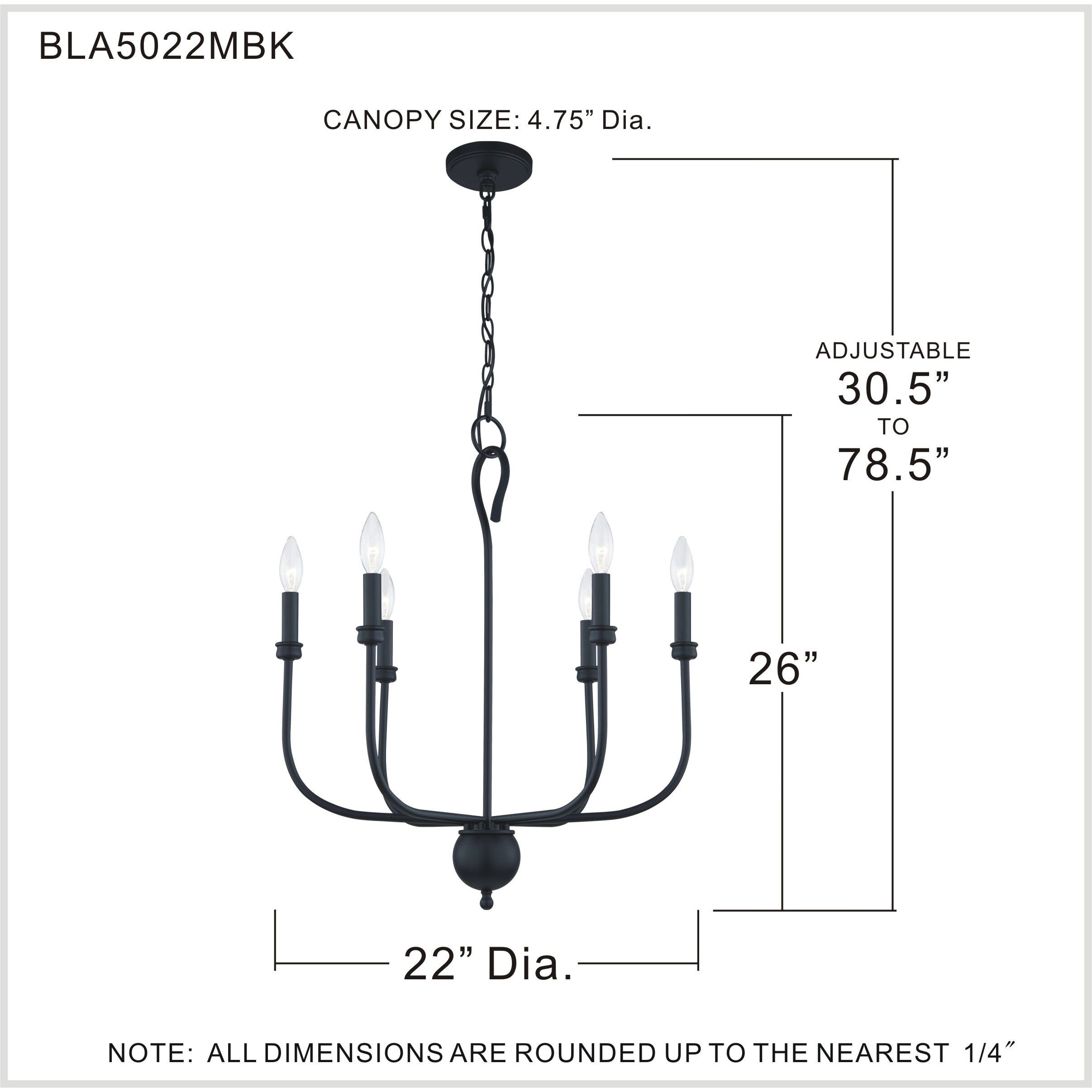 Blanche 6 Light 22 inch Matte Black Chandelier Ceiling Light