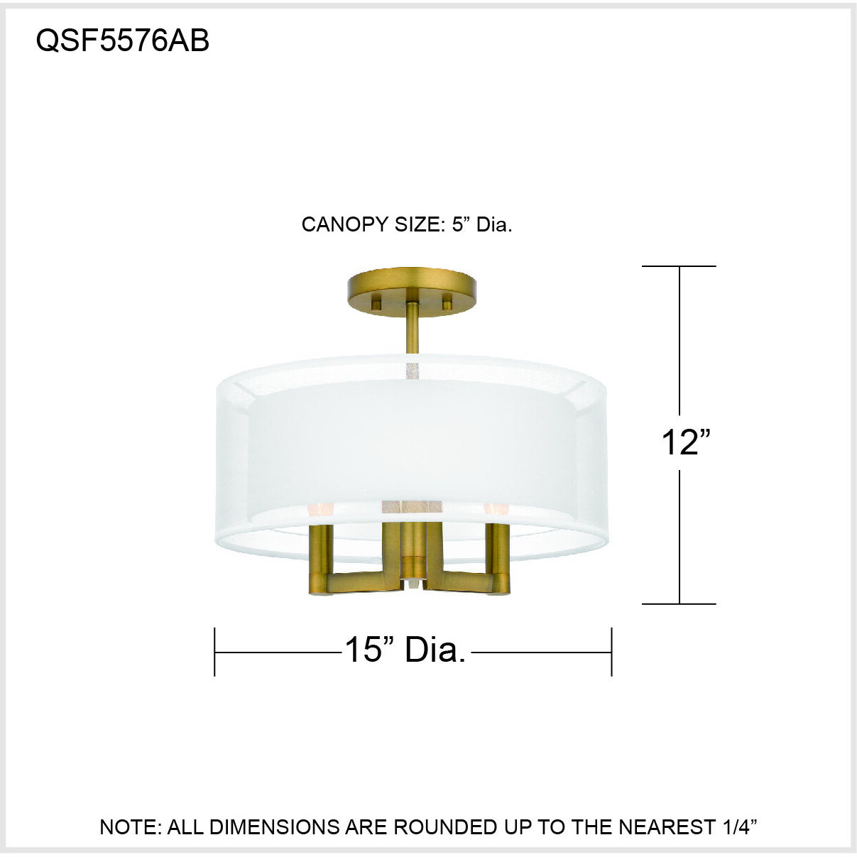 Bodnar 3 Light 15 inch Aged Brass Semi-Flush Mount Ceiling Light