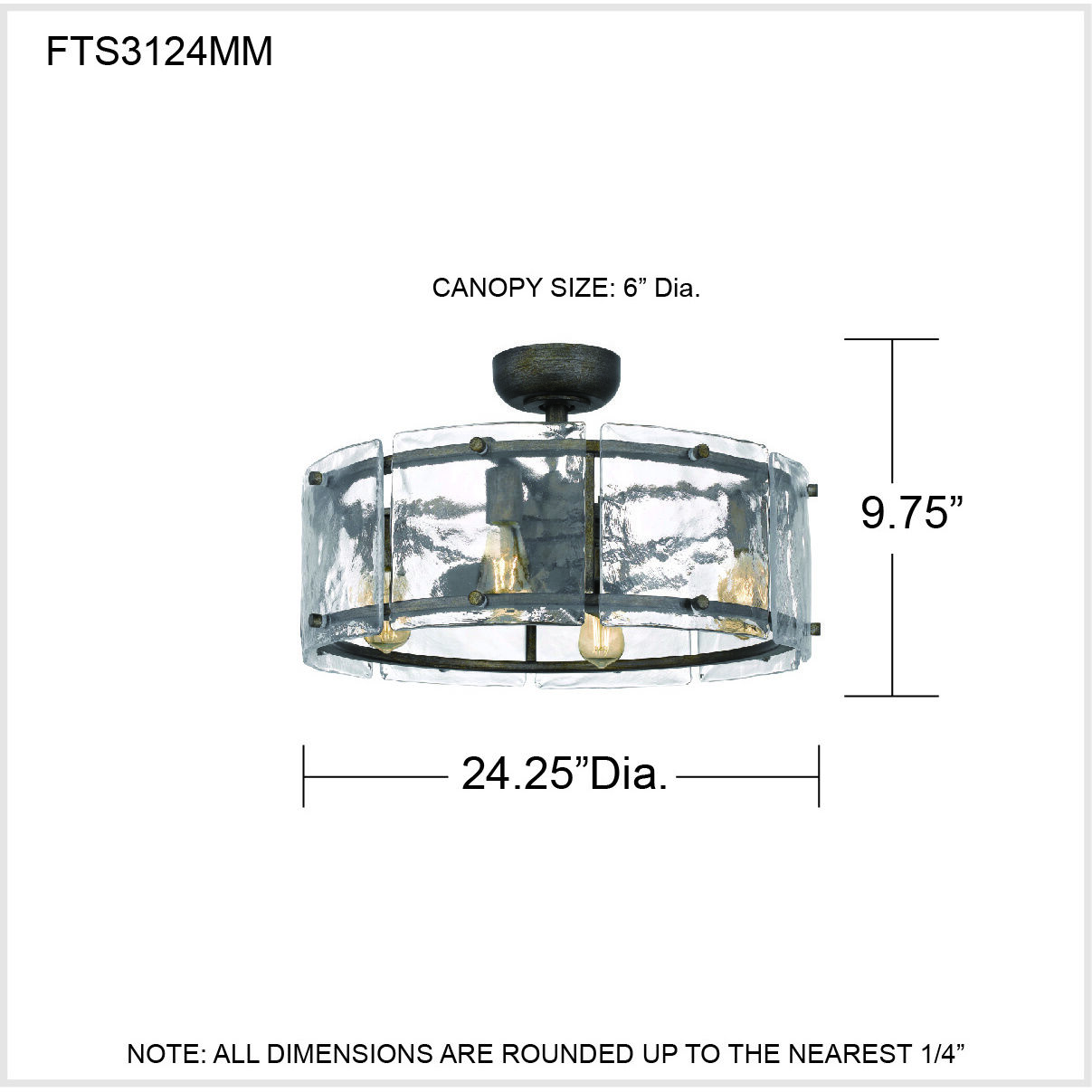 Fortress 24 inch Mottled Silver with Black Matte Blades Fandelier