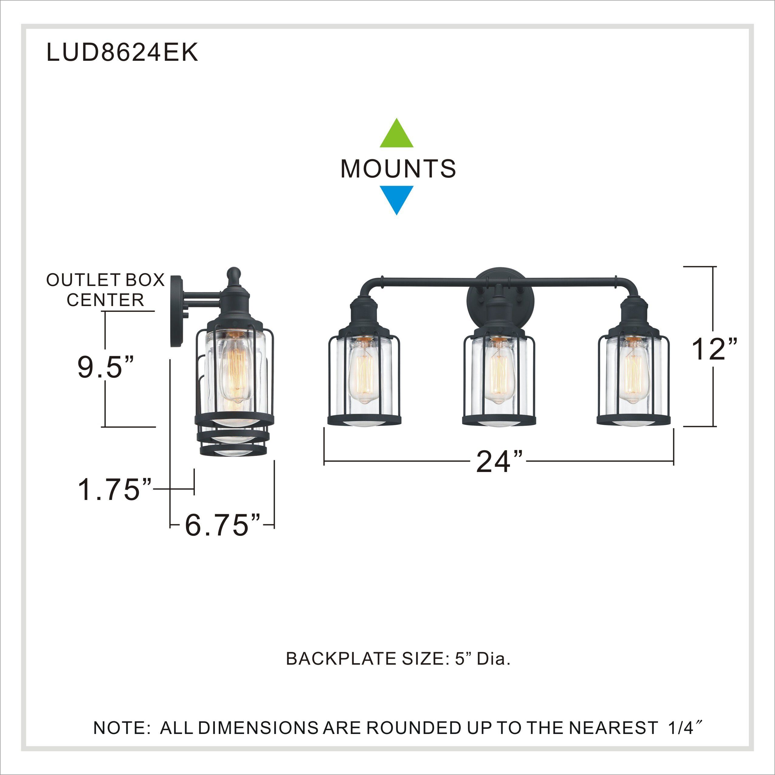 Ludlow 3 Light 24 inch Earth Black Bath Light Wall Light