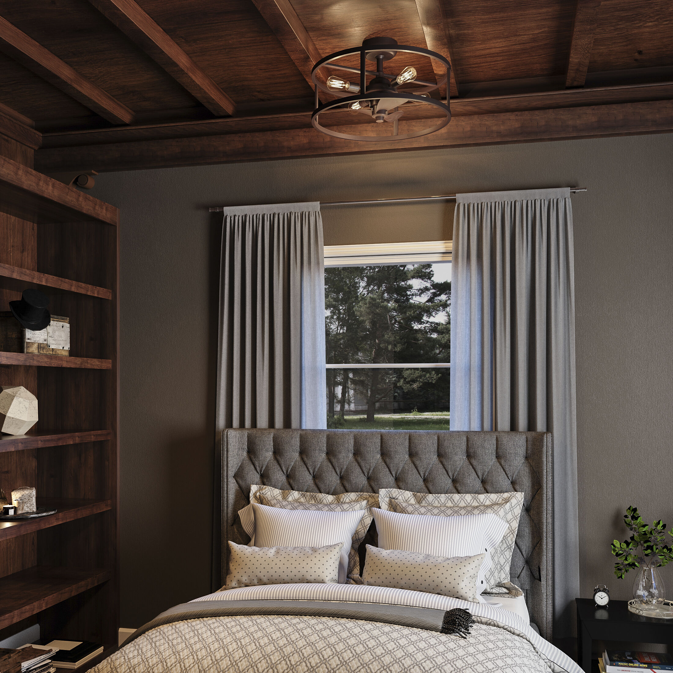 New Harbor 24 inch Western Bronze with Brown Blades Fandelier