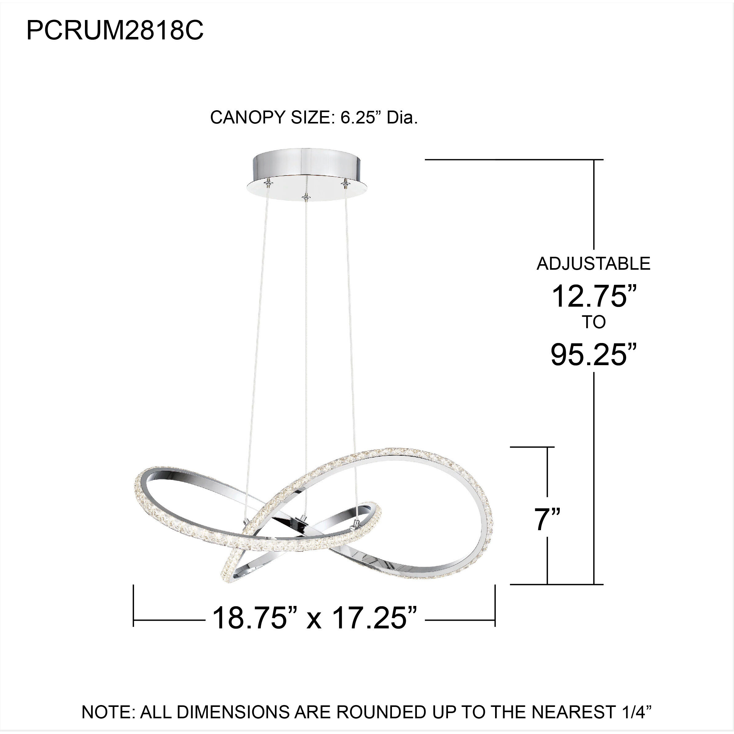 Rumi 19 inch Polished Chrome Pendant Ceiling Light