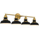 Huxley 4 Light 34.5 inch Aged Brass Bath Light Wall Light, Extra Large