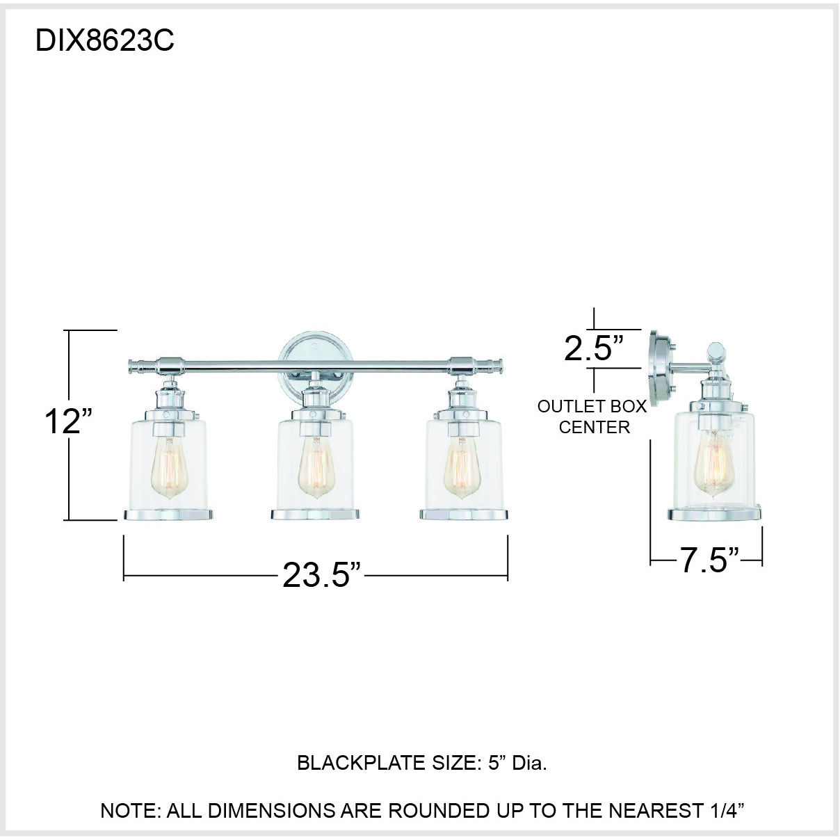Dixie 3 Light 24 inch Polished Chrome Bath Light Wall Light