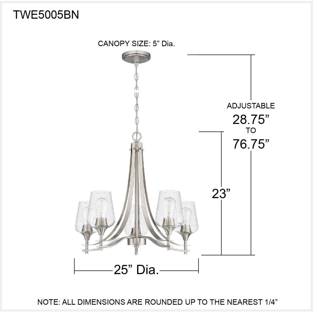 Towne 5 Light 25 inch Brushed Nickel Chandelier Ceiling Light