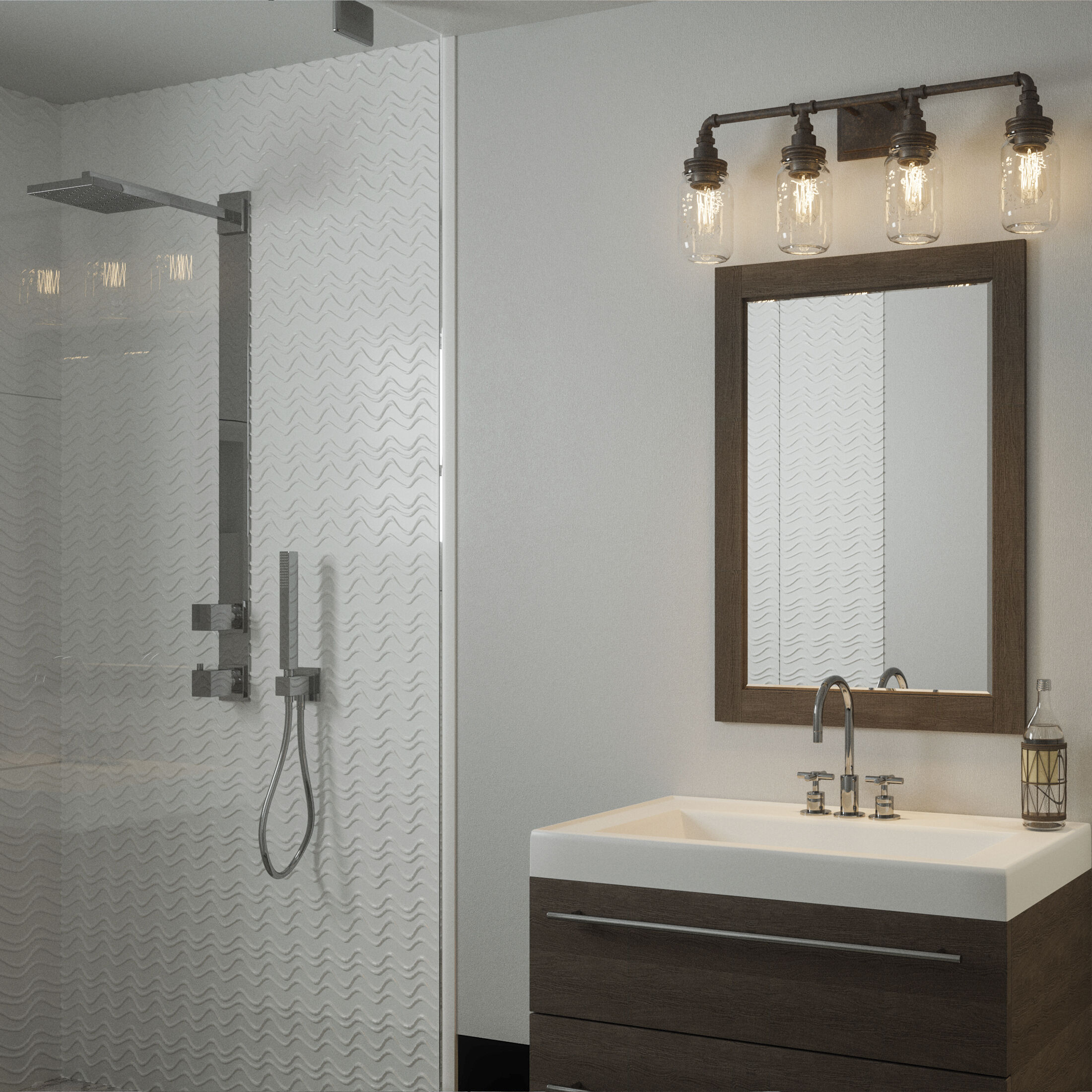 Squire 4 Light 31 inch Rustic Black Bath Light Wall Light