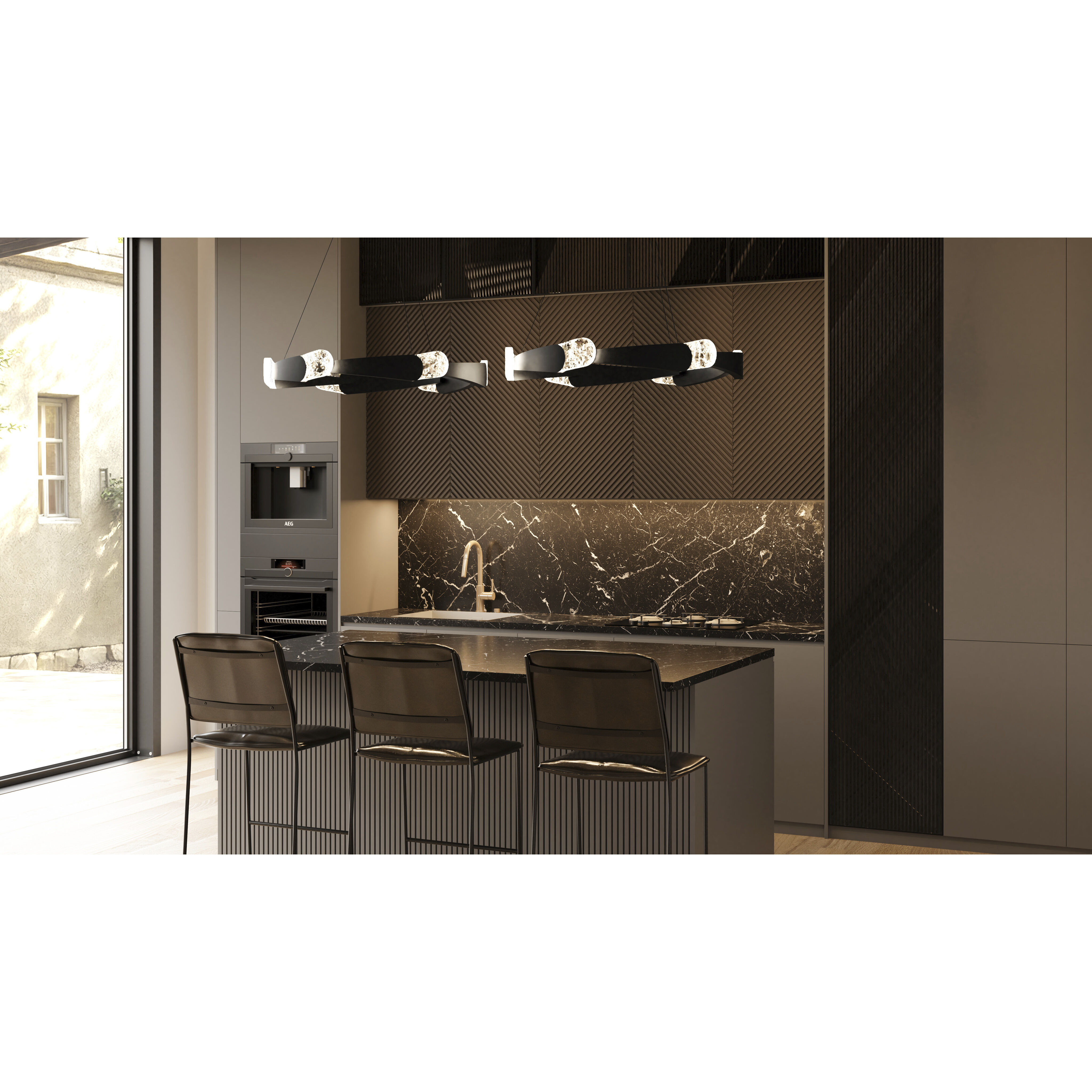 Saffron LED 34 inch Matte Black Pendant Ceiling Light