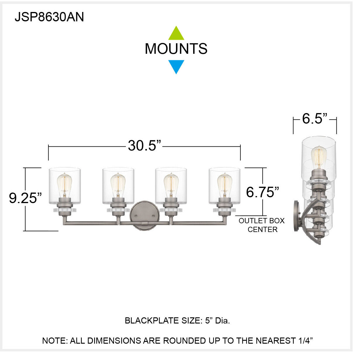 Jaspar 4 Light 31 inch Antique Nickel Bath Light Wall Light