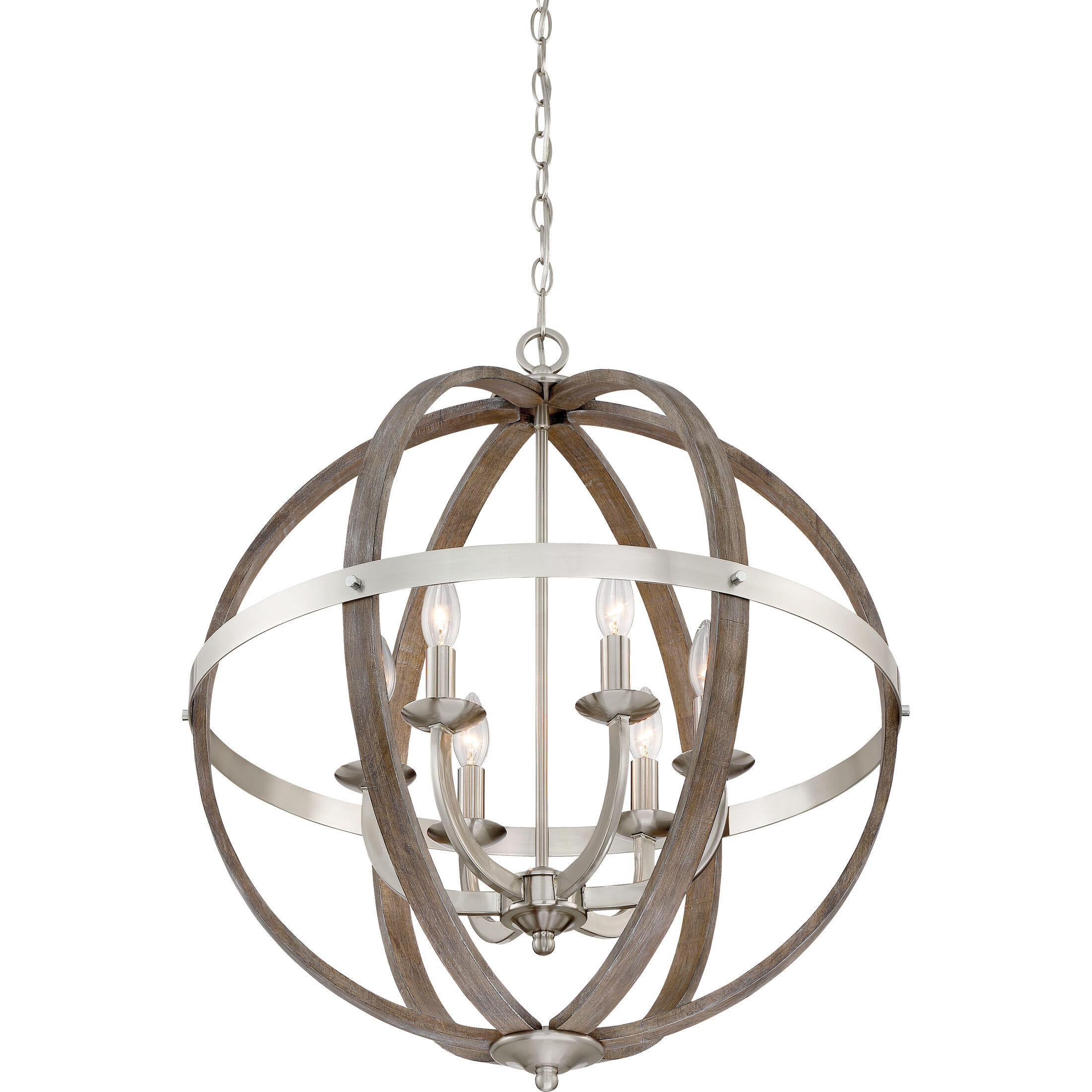 Fusion 6 Light 25 inch Brushed Nickel Foyer Piece Ceiling Light, Naturals