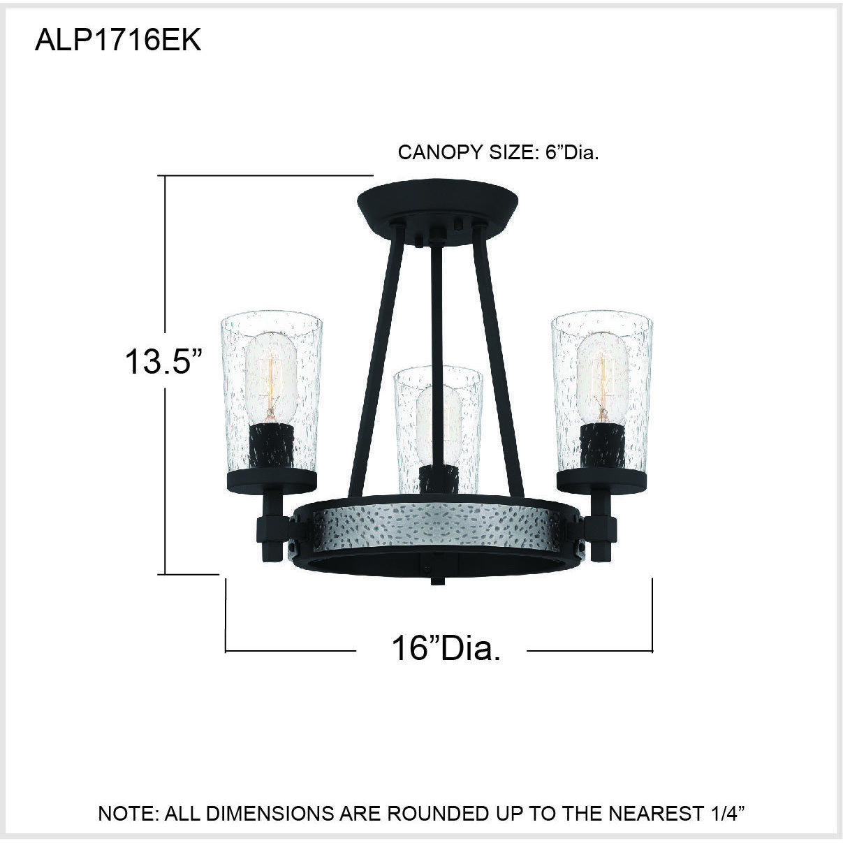Alpine 3 Light 16 inch Earth Black Semi-Flush Mount Ceiling Light