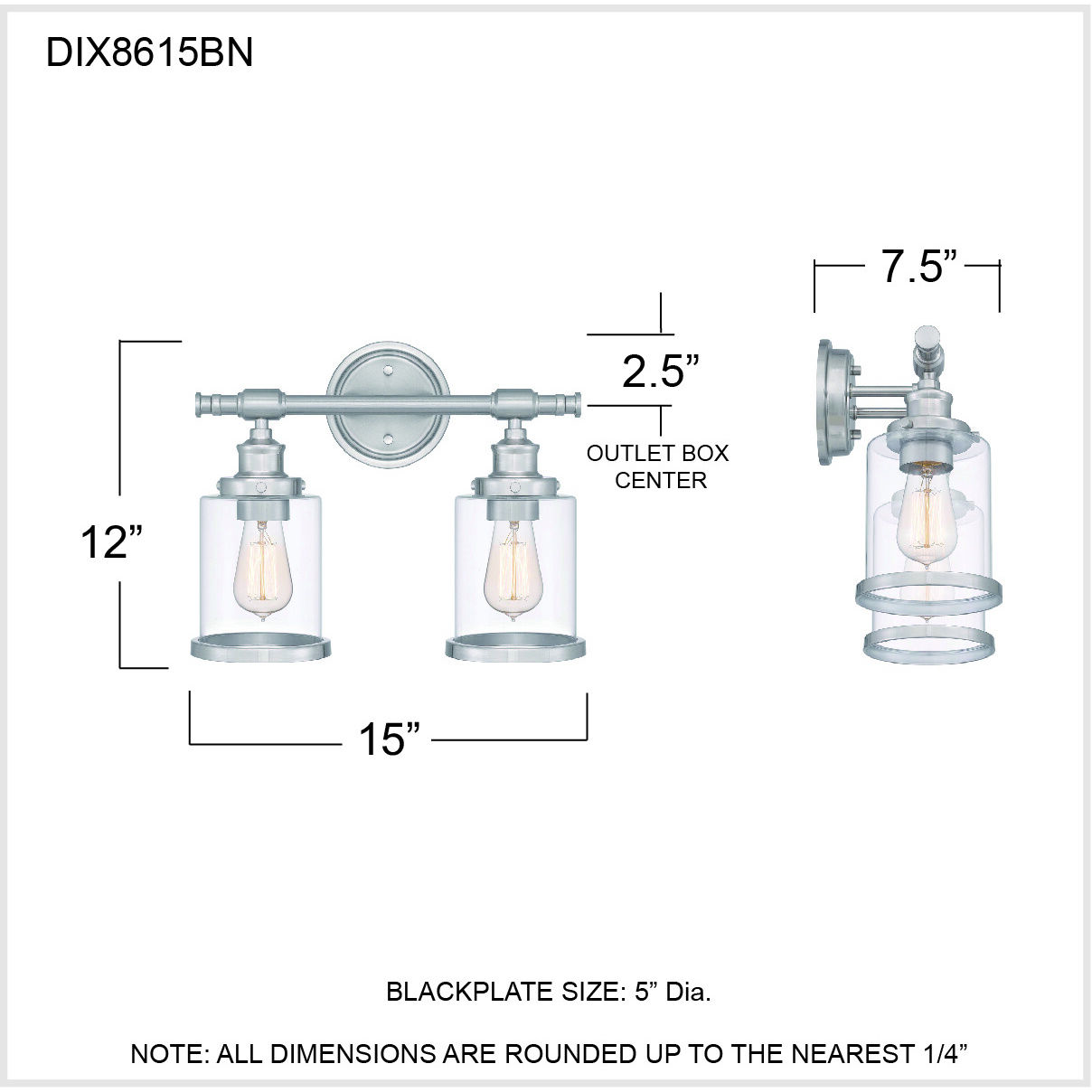Dixie 2 Light 15 inch Brushed Nickel Bath Light Wall Light