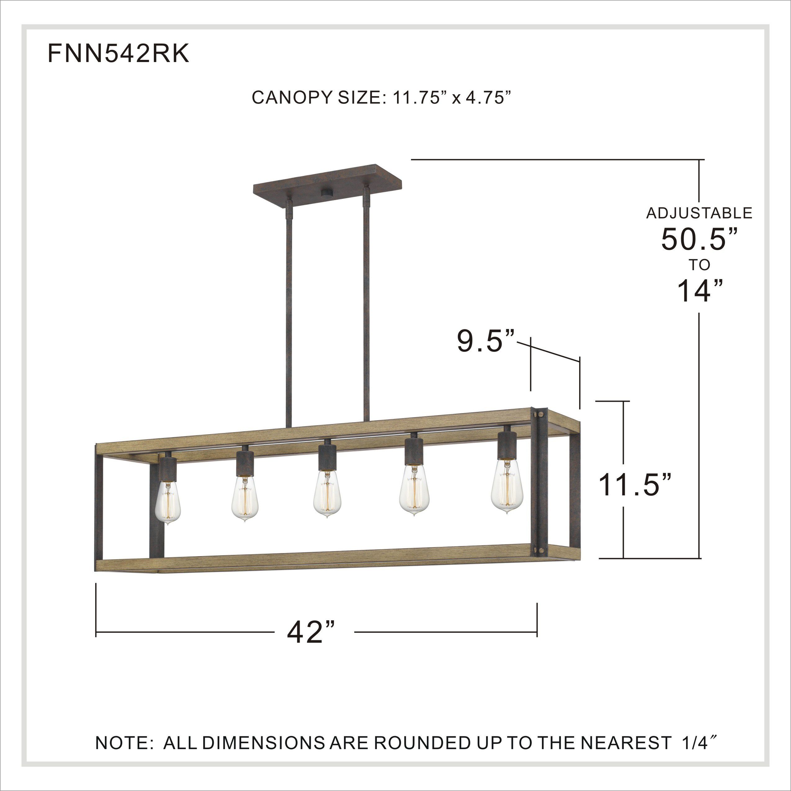 Finn 5 Light 42 inch Rustic Black Island Light Ceiling Light
