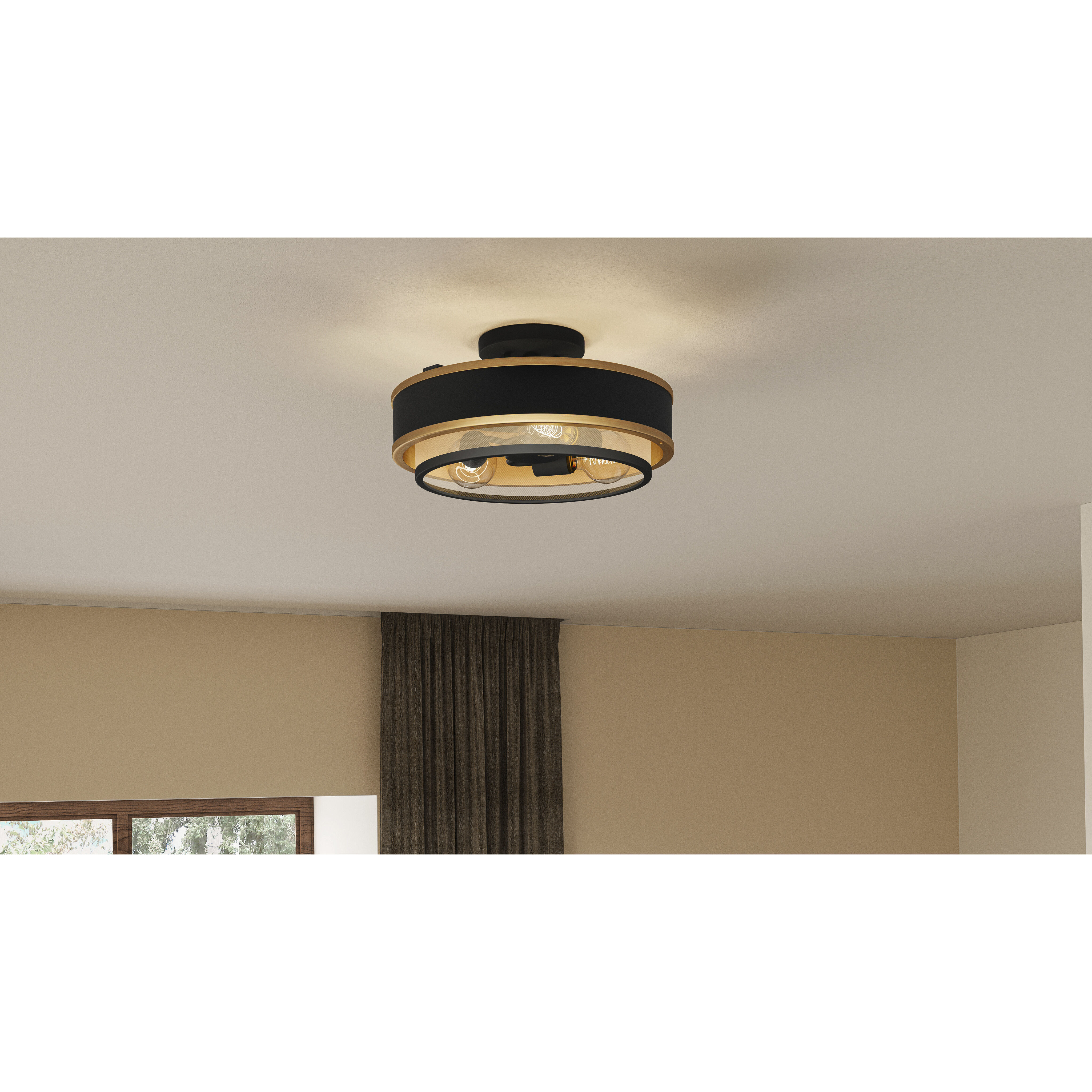 Lockwood 3 Light 15 inch Earth Black Semi-Flush Mount Ceiling Light