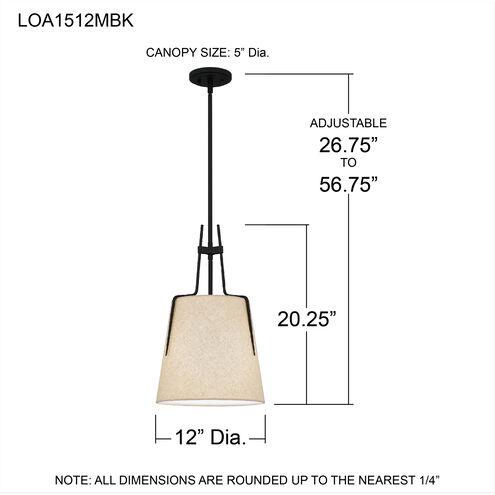 Leona 1 Light 12 inch Matte Black Mini Pendant Ceiling Light, Small