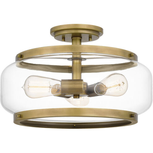 Tapley 3 Light 16 inch Weathered Brass Semi-Flush Mount Ceiling Light