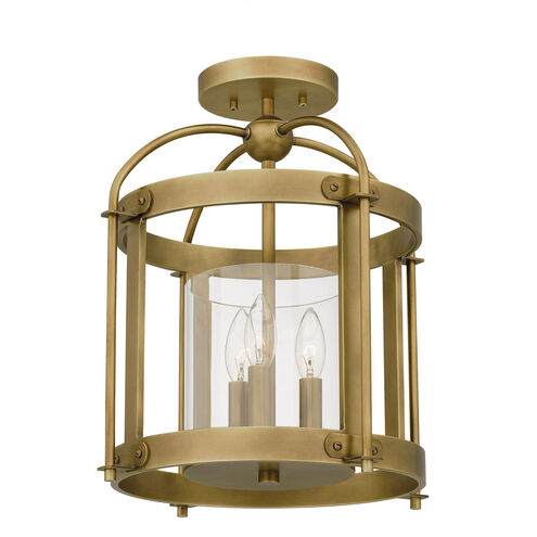 McPherson 3 Light 14 inch Weathered Brass Semi-Flush Mount Ceiling Light