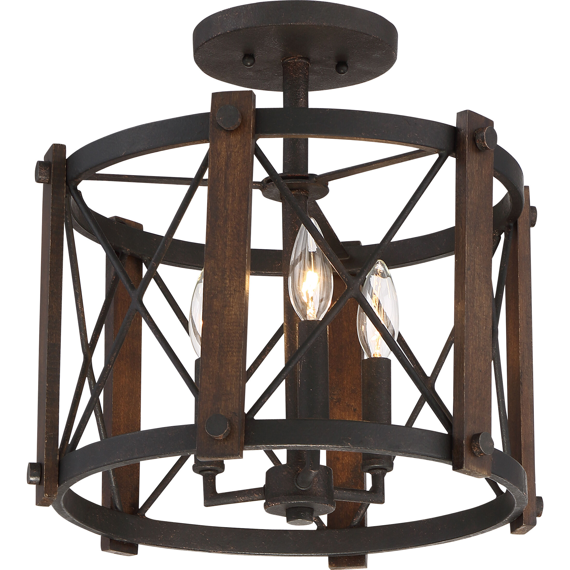 Baron 3 Light 15 inch Marcado Black Semi-Flush Mount Ceiling Light