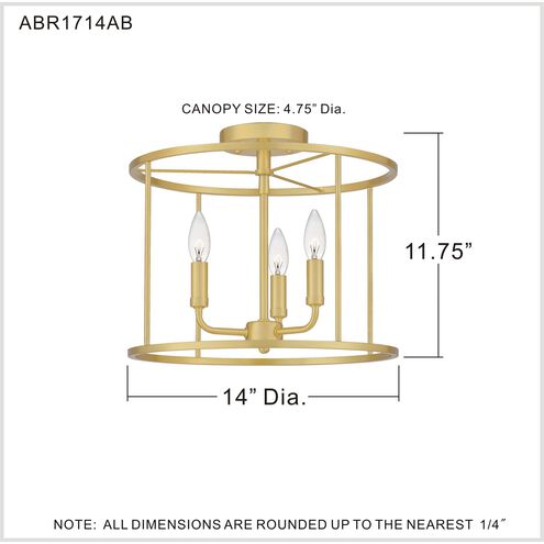 Abner 3 Light 14 inch Aged Brass Semi-Flush Mount Ceiling Light