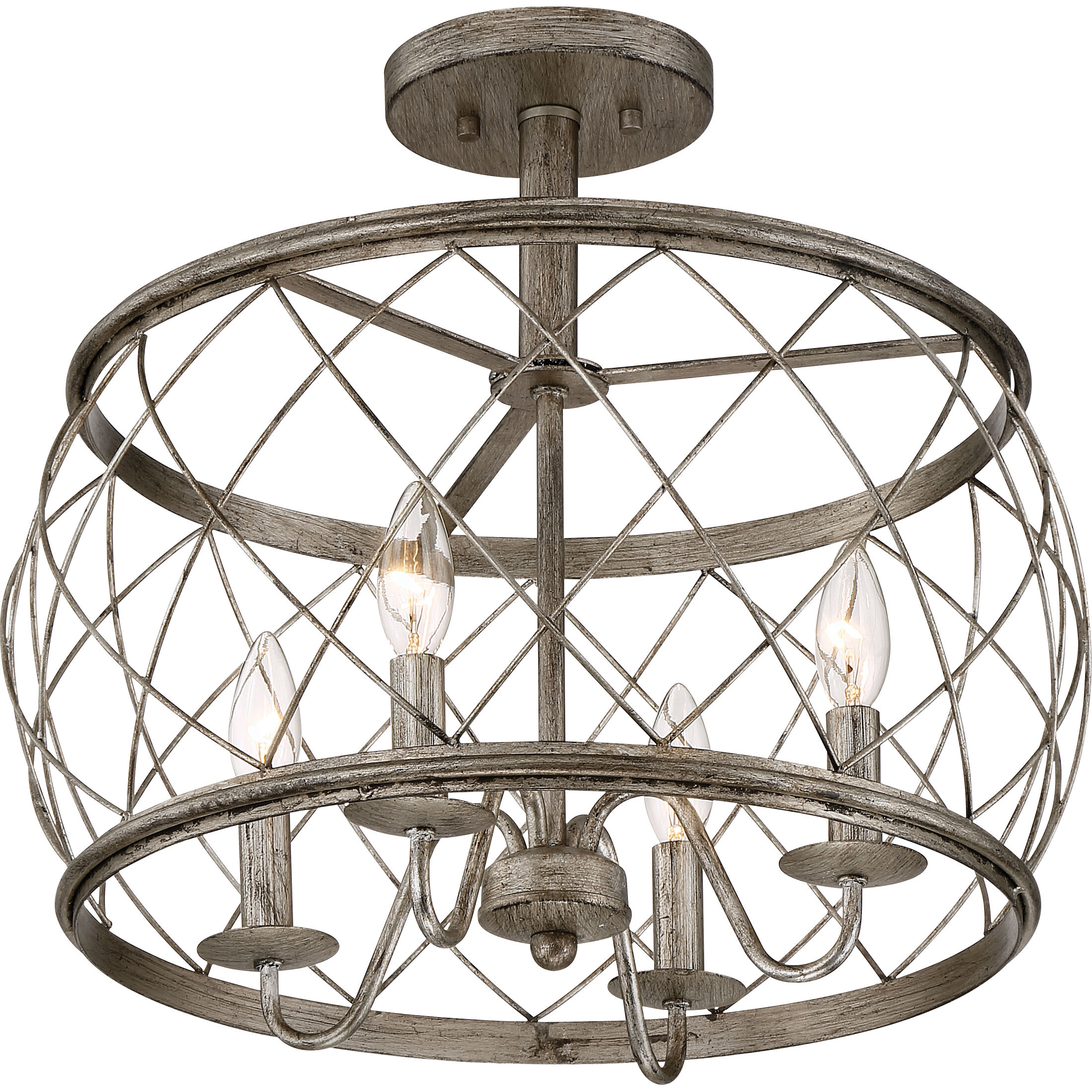 Dury 4 Light 17.5 inch Century Silver Leaf Semi-Flush Mount Ceiling Light