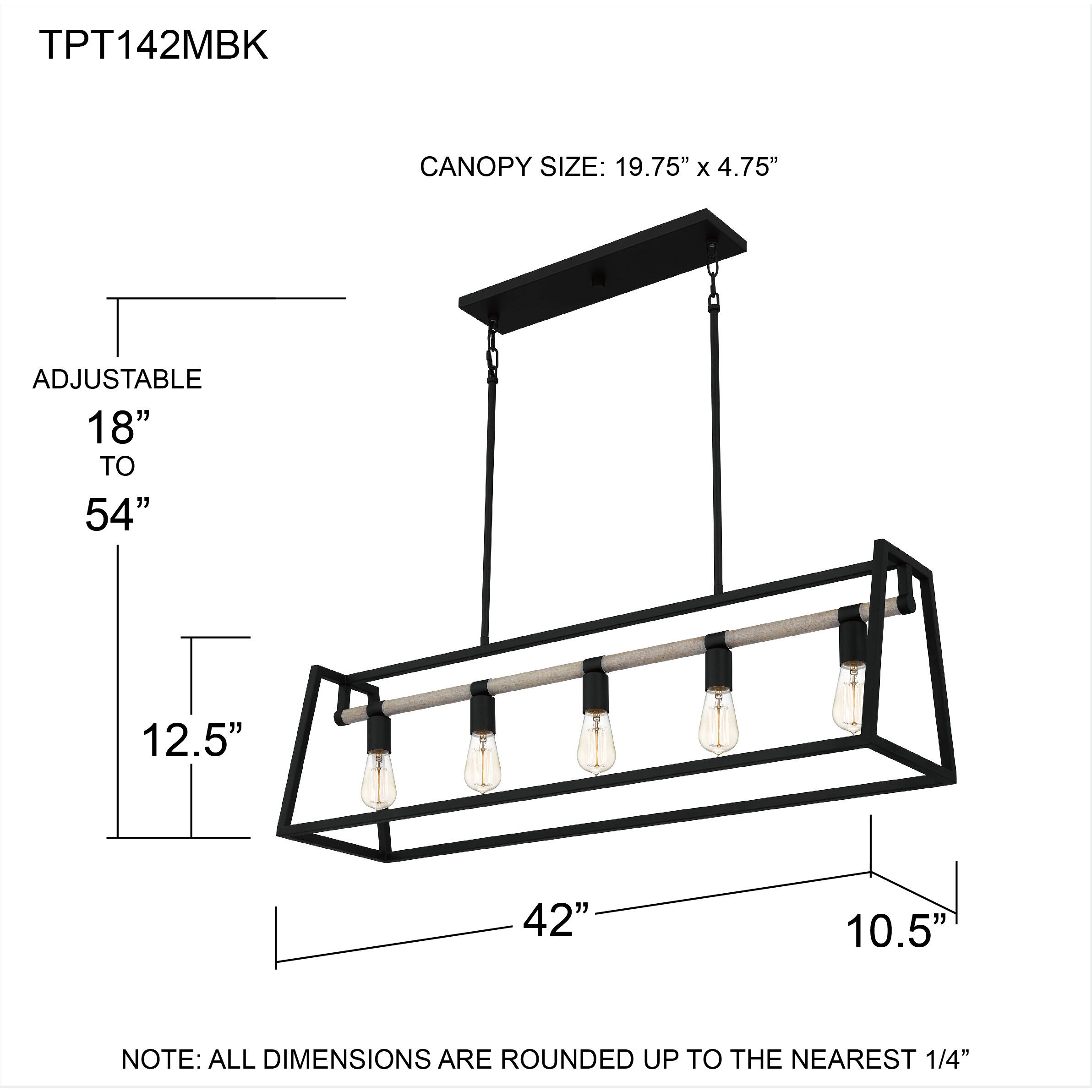 Tippet 5 Light 42 inch Matte Black Island Light Ceiling Light