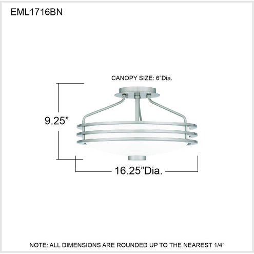 Emile 3 Light 16.25 inch Brushed Nickel Semi-Flush Mount Ceiling Light
