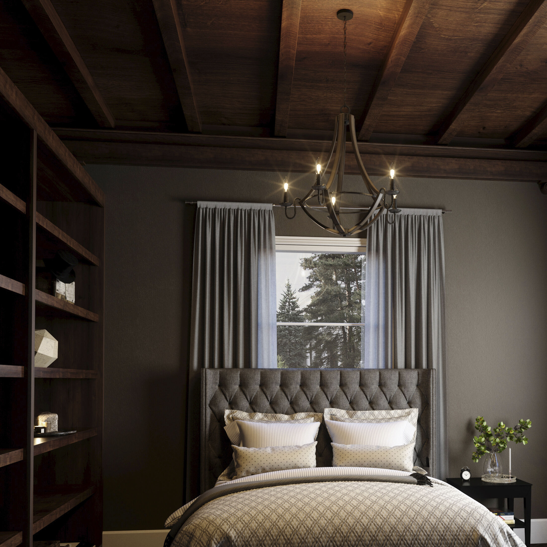 Shire 5 Light 27 inch Rustic Black Chandelier Ceiling Light