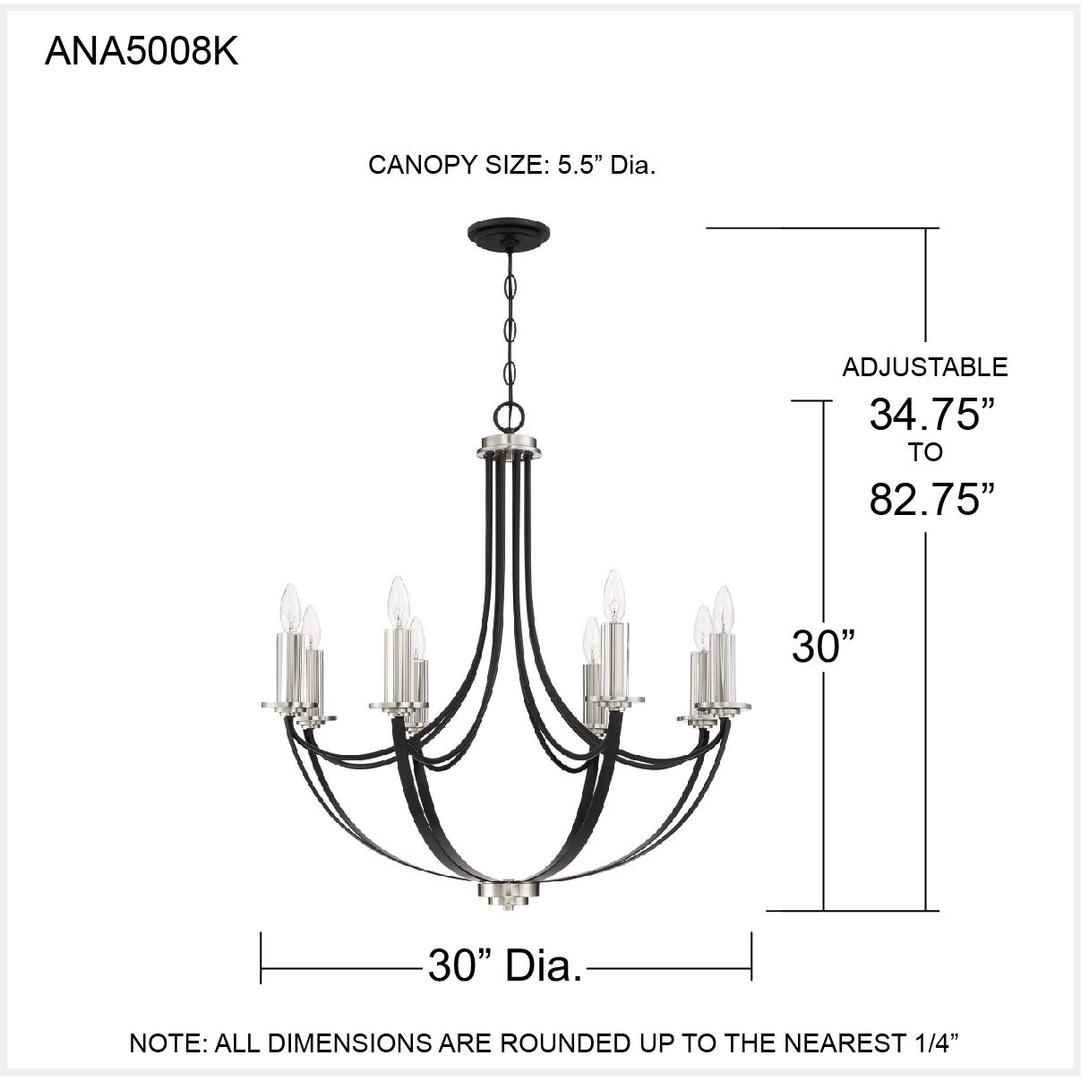 Alana 8 Light 30 inch Mystic Black Chandelier Ceiling Light
