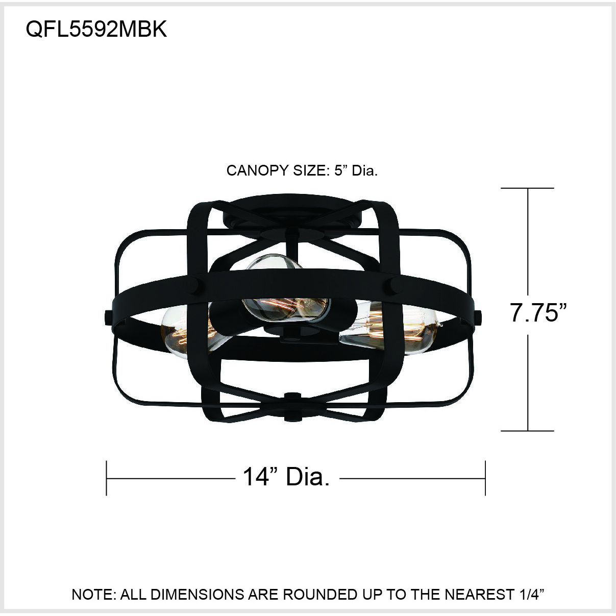 Manzel 3 Light 14 inch Matte Black Flush Mount Ceiling Light